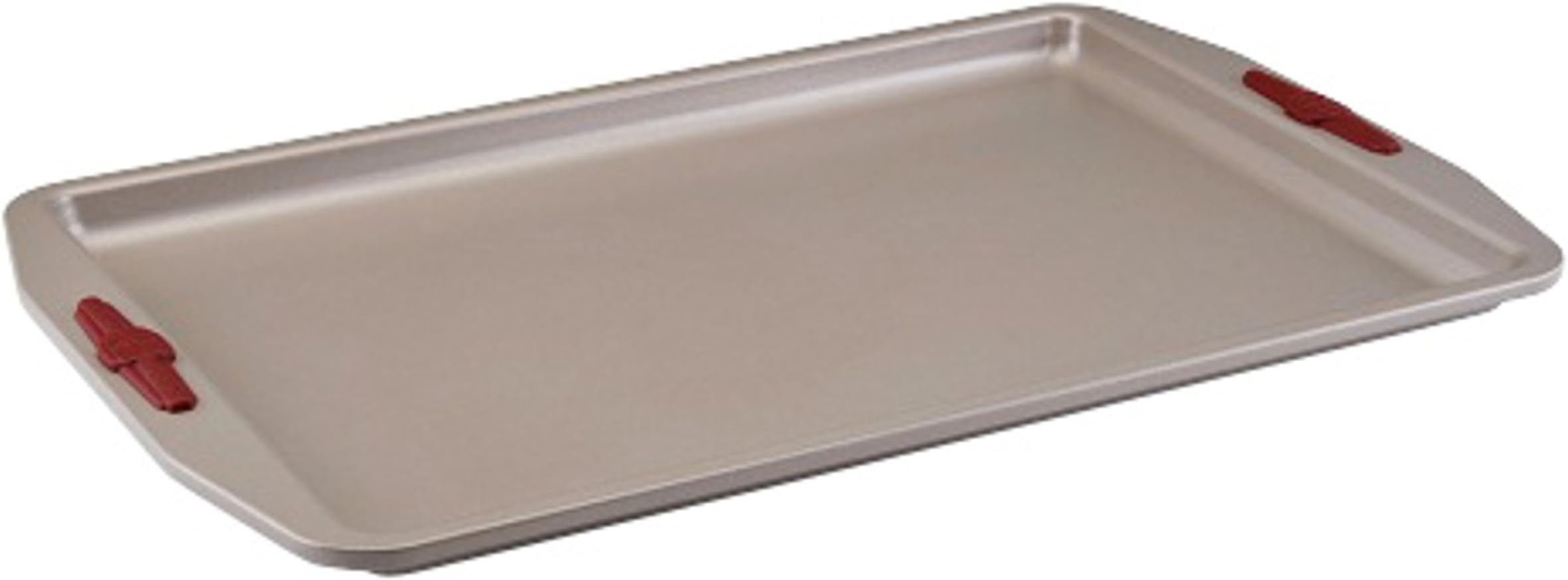 Paula Deen Signature Nonstick Bakeware 11-Inch x 17-Inch Cookie Pan, Champagne with Red Silicone Grips
