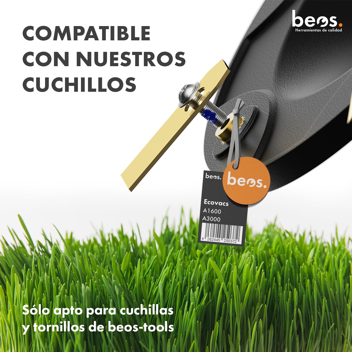 BEOS Ajuste del robot cortacésped Premium: 2 discos con cuchillas para 6 cuchillas. Para Ecovacs GOAT A1600 y A3000. Discos con cuchillas reforzados con fibra de vidrio. Ø 140 mm.