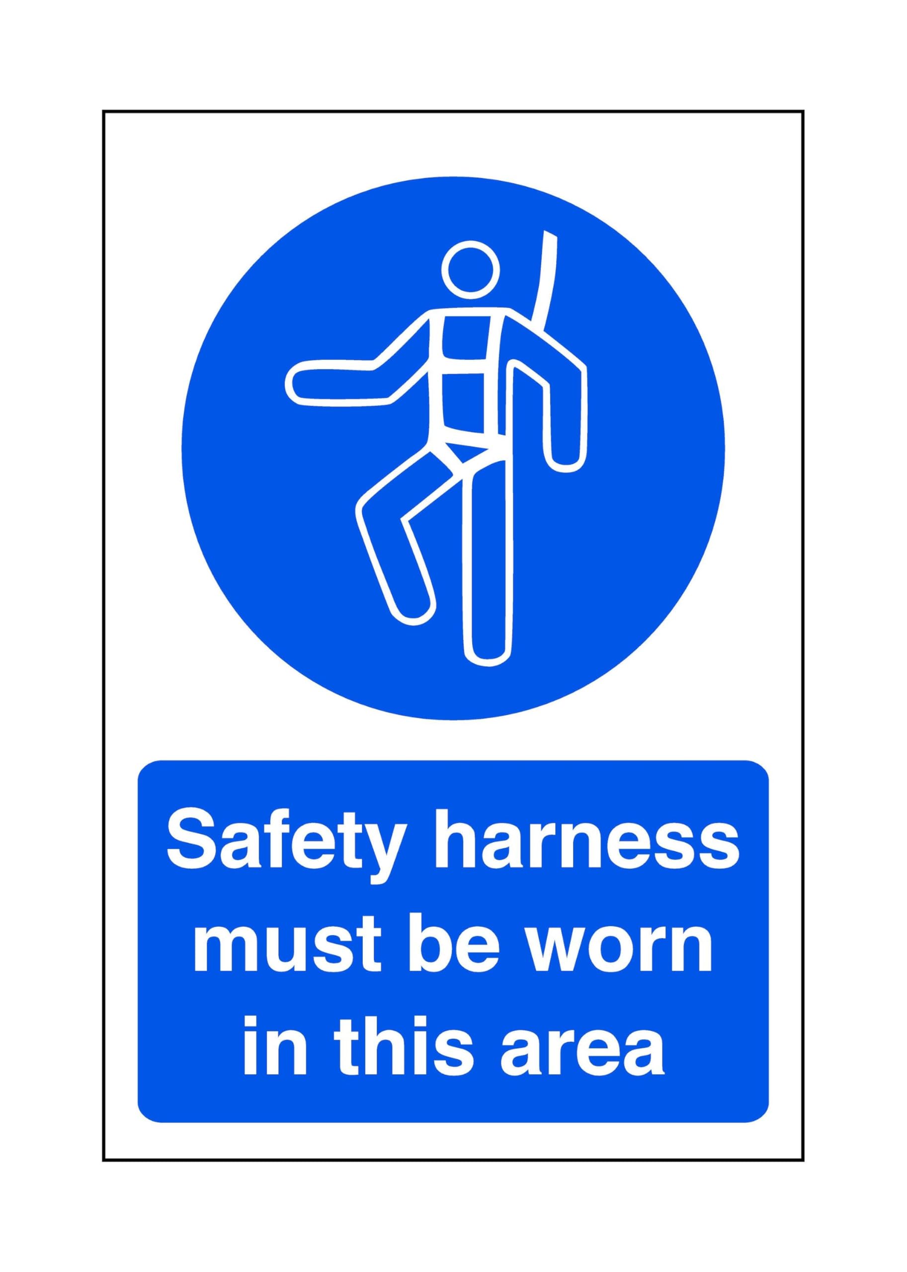 Safety First Display Ltd Blue/White Safety Harness Must Be Worn In This Area - Safety Sign - 1.2Mm Rigid Plastic For Indoor/Outdoor Usage (300Mm X 200Mm) Viewing Distance Within 7M.