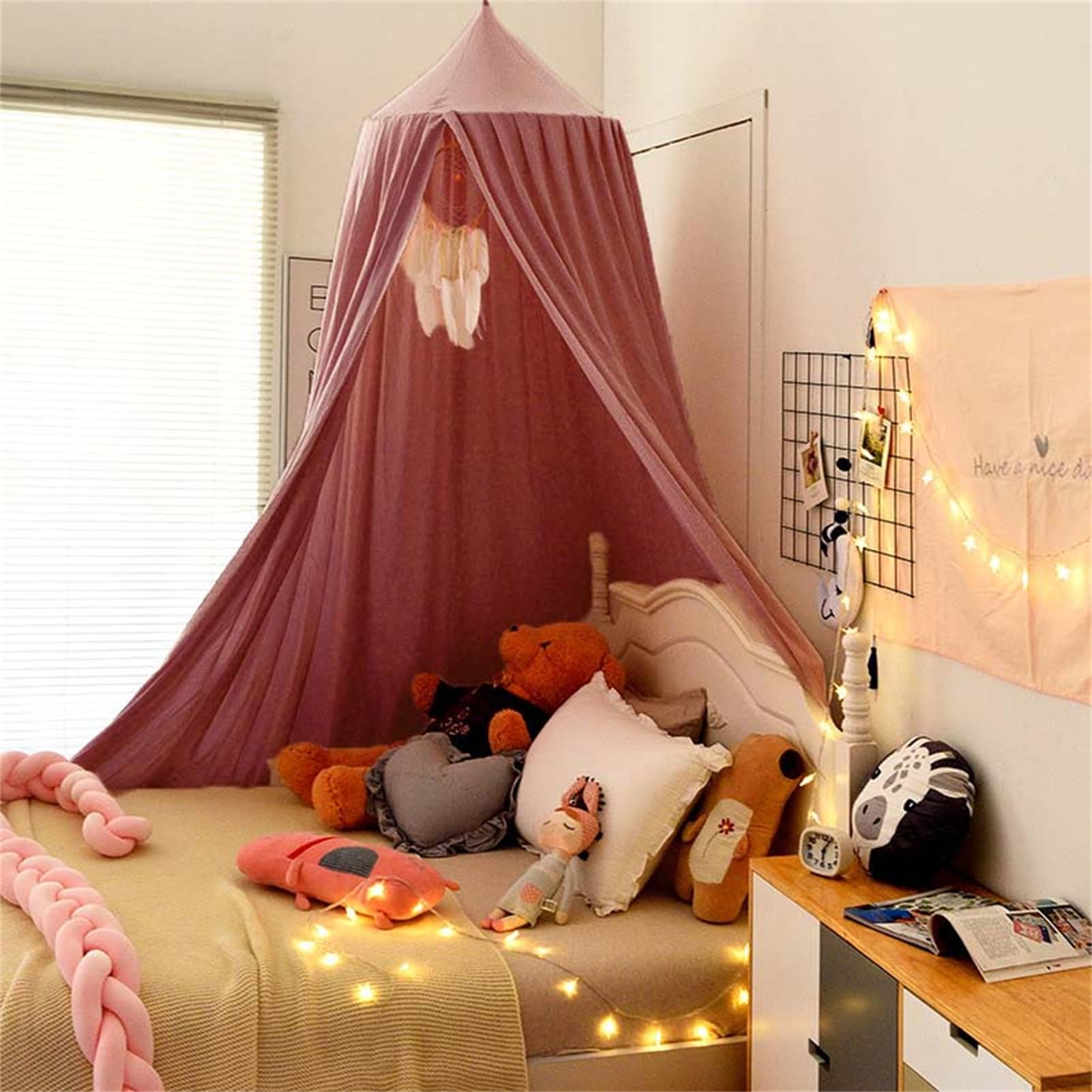Betthimmel Babybett, Kinder Moskitonetz Spitze Baldachin, Mädchen Prinzessin Himmelbett Bettvorhang für Spiel Lesen Schlafzimmer Ankleidezimmer (Verwirrte Rose)