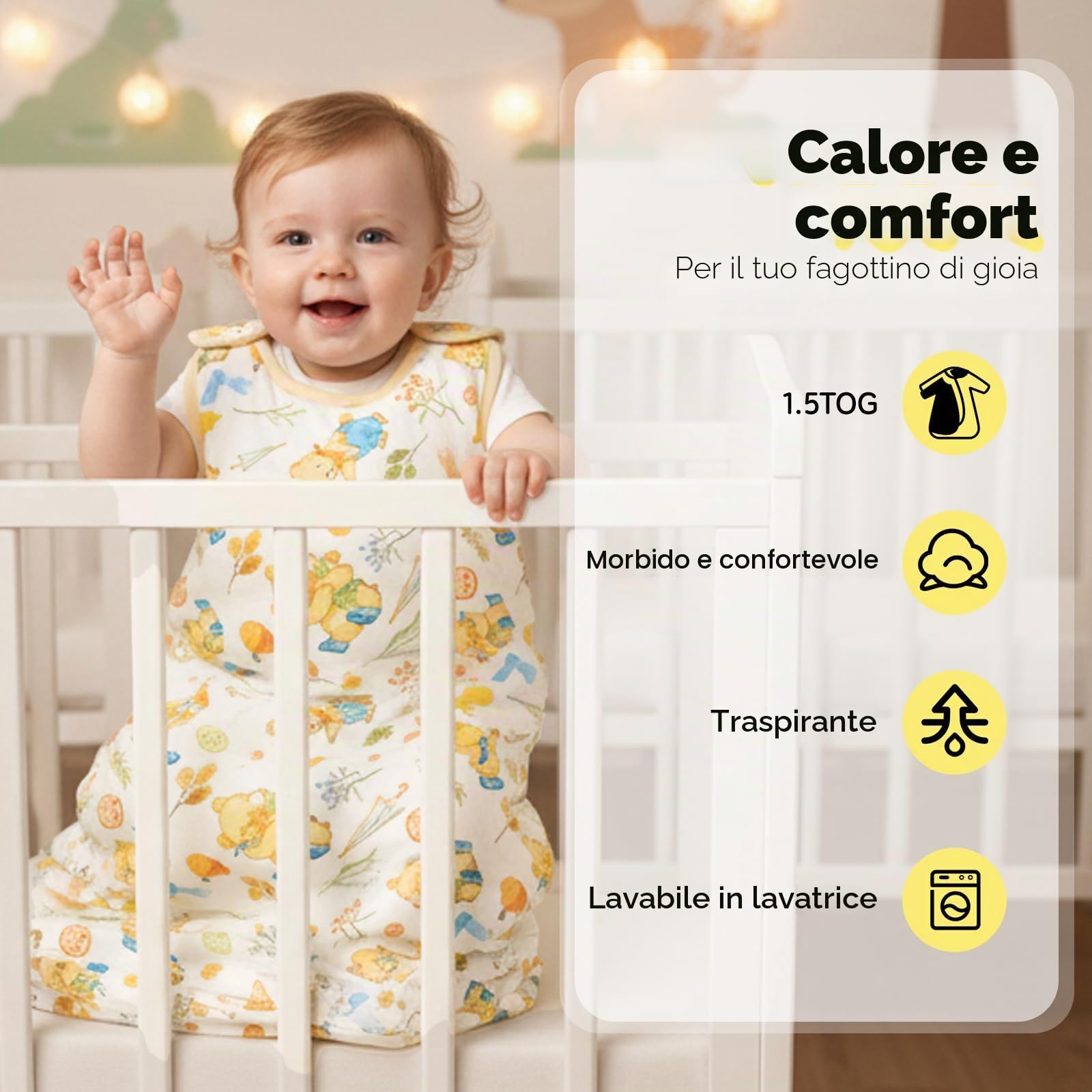 WYTbaby 2er Pack Sacco nanna per neonati 1.5 Tog Sacco nanna per tutto l'anno Morbido 100% cotone Sacco nanna per neonati Inverno per neonati maschi e femmine 0-18 mesi, giallo., 80 cm/12–18 Monate