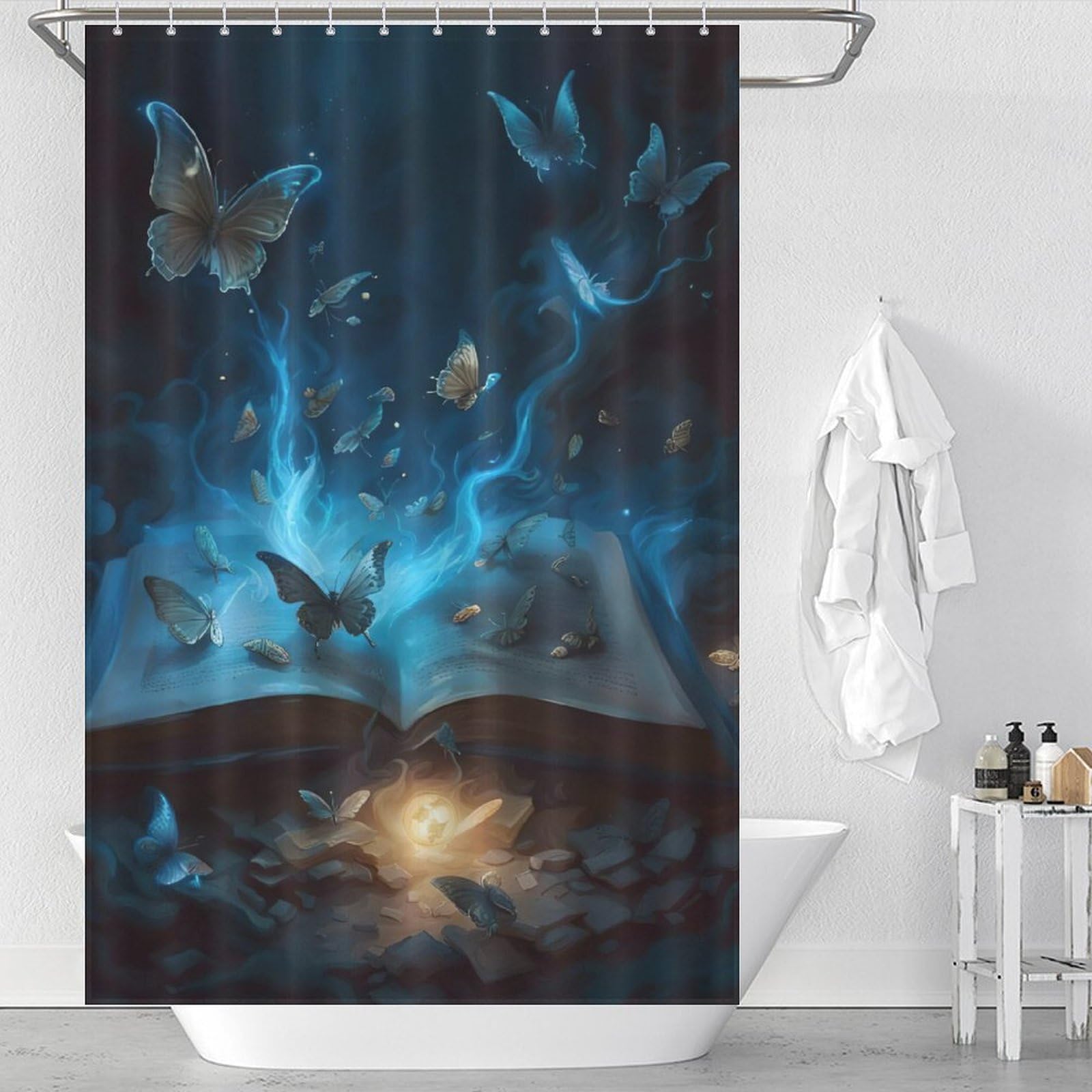 Rideau de douche livre 122x183 cm en polyester lavable pour baignoire
