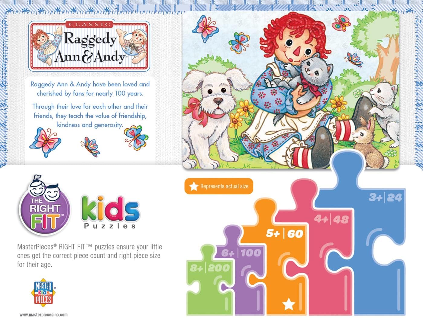 MasterPieces 60 Piece Jigsaw Puzzle for Kids - Raggedy Ann and Andy Best Friends - 14"x19"
