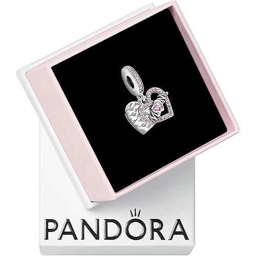 PANDORA Heart & Mom Dangle Charm - Compatible Moments Bracelets - Jewelry for Women - Made with Sterling Silver & Cubic Zirconia - With Gift Box