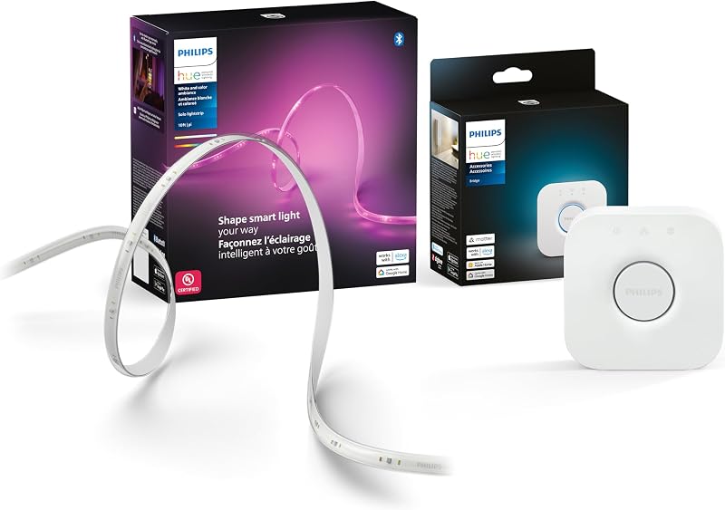Kit interior de tiras de LUZ LED inteligentes de 10 pies con puente - Control con aplicación Hue, compatible con Alexa, Asistente de Google, Apple HomeKit