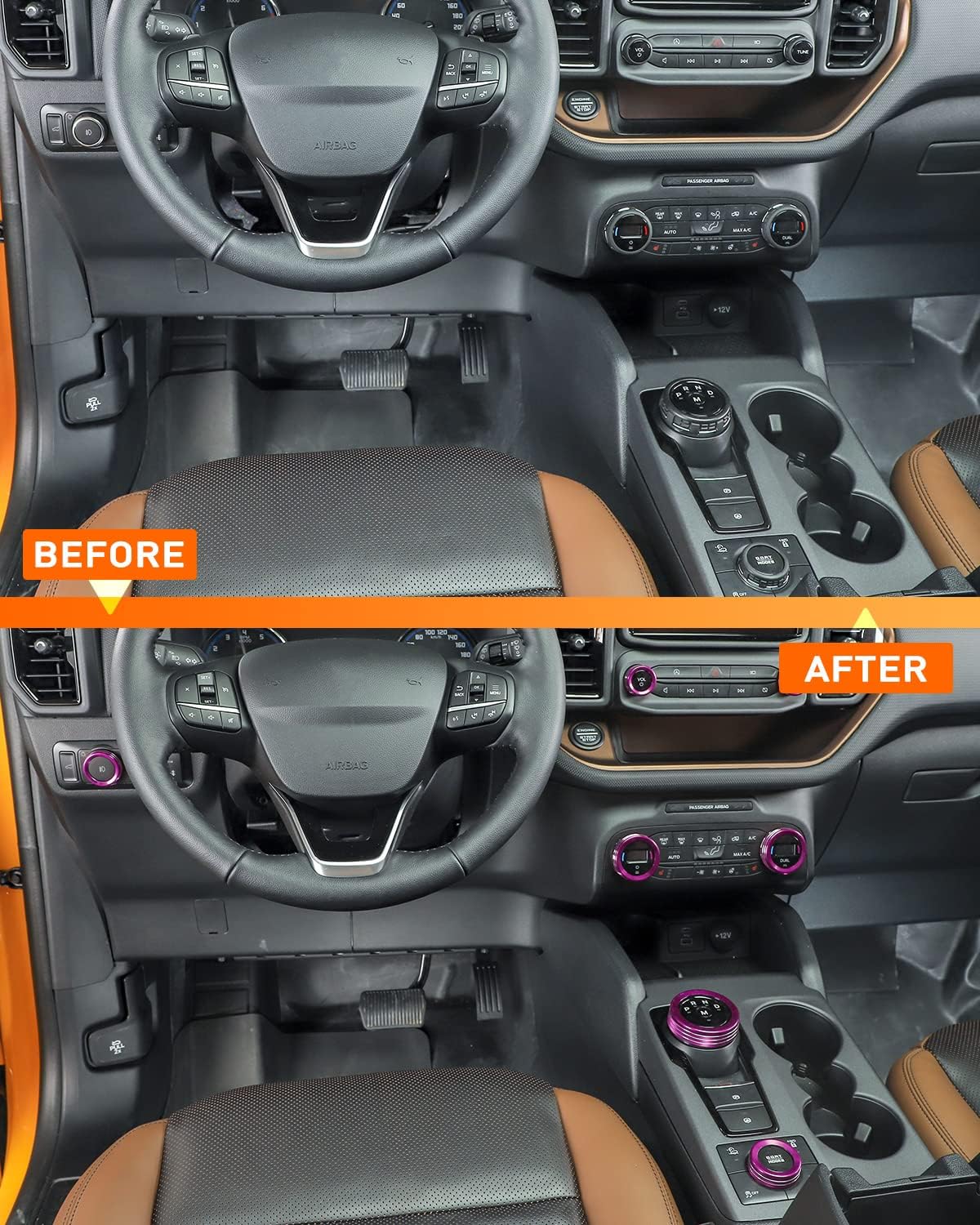 Savadicar CKT02 Billet Aluminum Control Knob Trim Sets, Headlight/4WD/HVAC Climate Control Knob Bezels, Air Conditioner/Radio Switch Cover for 2021-2025 Ford Bronco Sport, Interior Accessories, Purple image 4