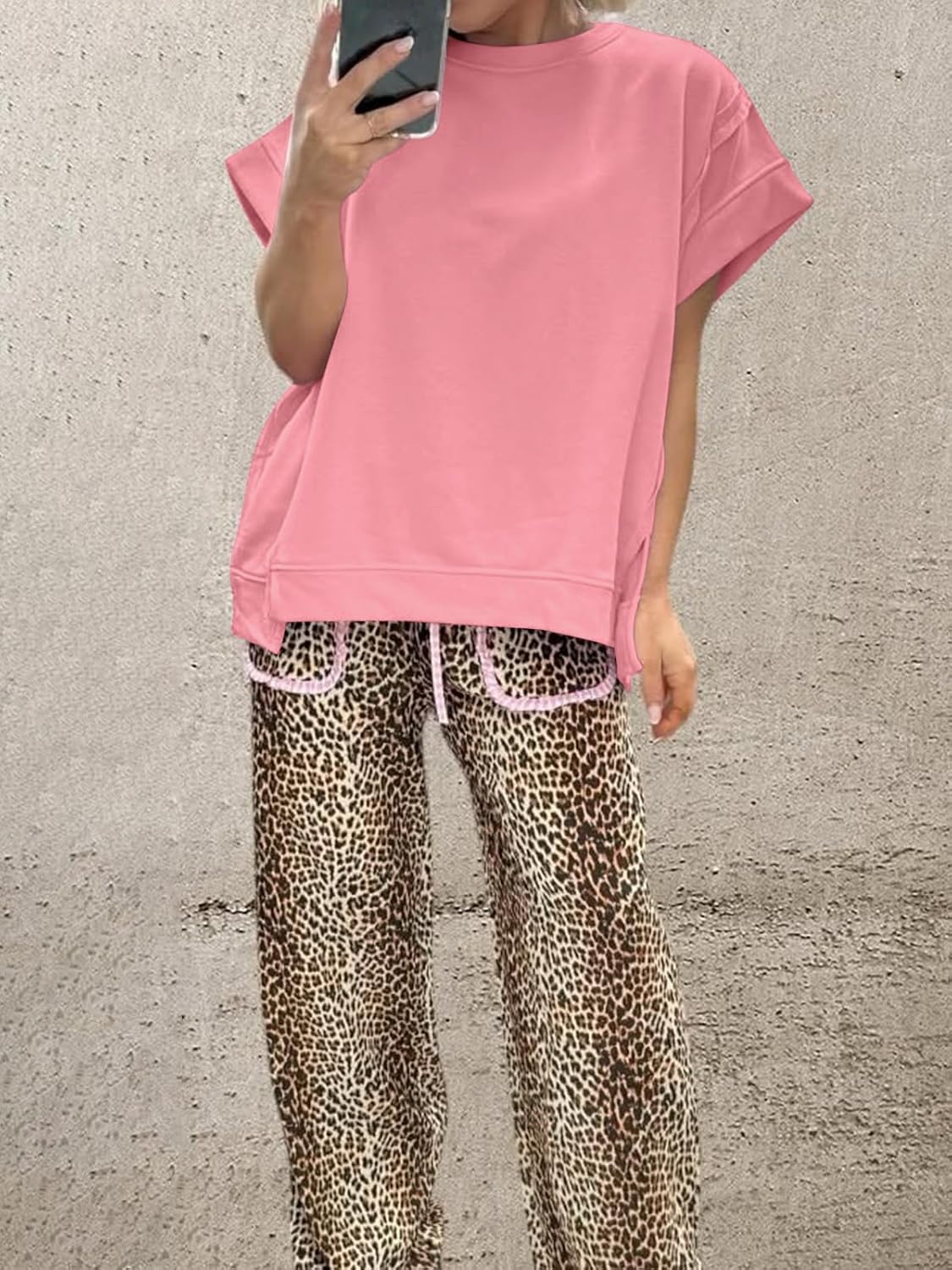 Tankaneo Womens Oversized Short Cap Sleeve T-Shirts Crew Neck Side Slit Tops Summer Casual Loose Fit Tees Tunic Shirts - Image 4