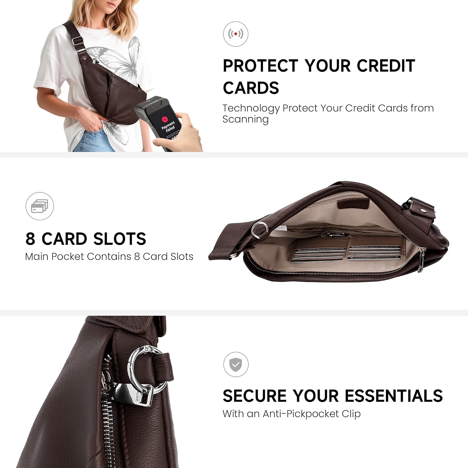 befen Genuine Leather Anti-Theft Crossbody Sling Bag for Women & Men, Slim