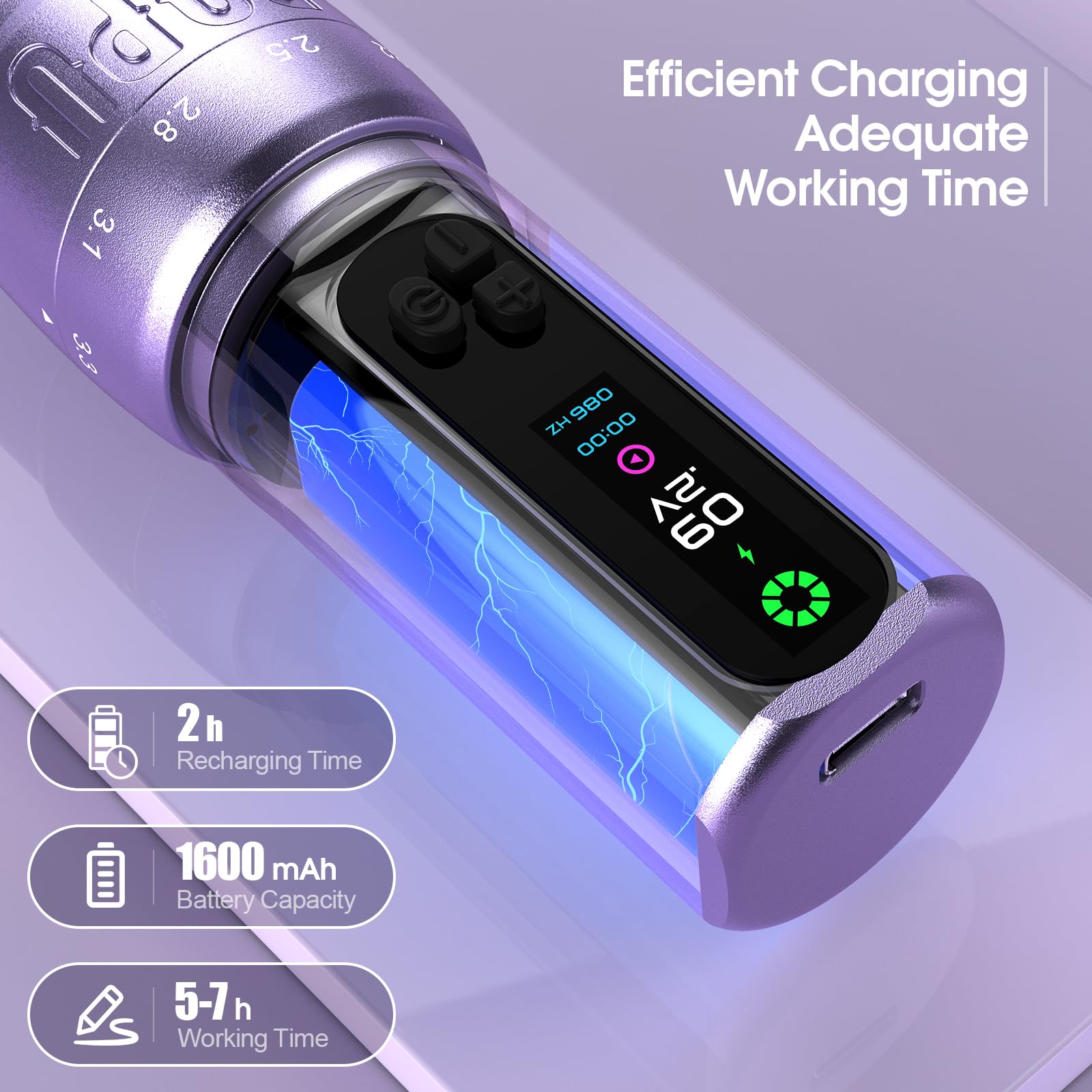 EZ Drahtlose Tattoo Maschine - 6 Anschläge 2.0mm-3.5mm Tattoo Maschine mit OLED Digitalanzeige 1600mAh Akkuleistung für Permanent Make-up SMP und Künstlerinnen (DIVA Schwarz)