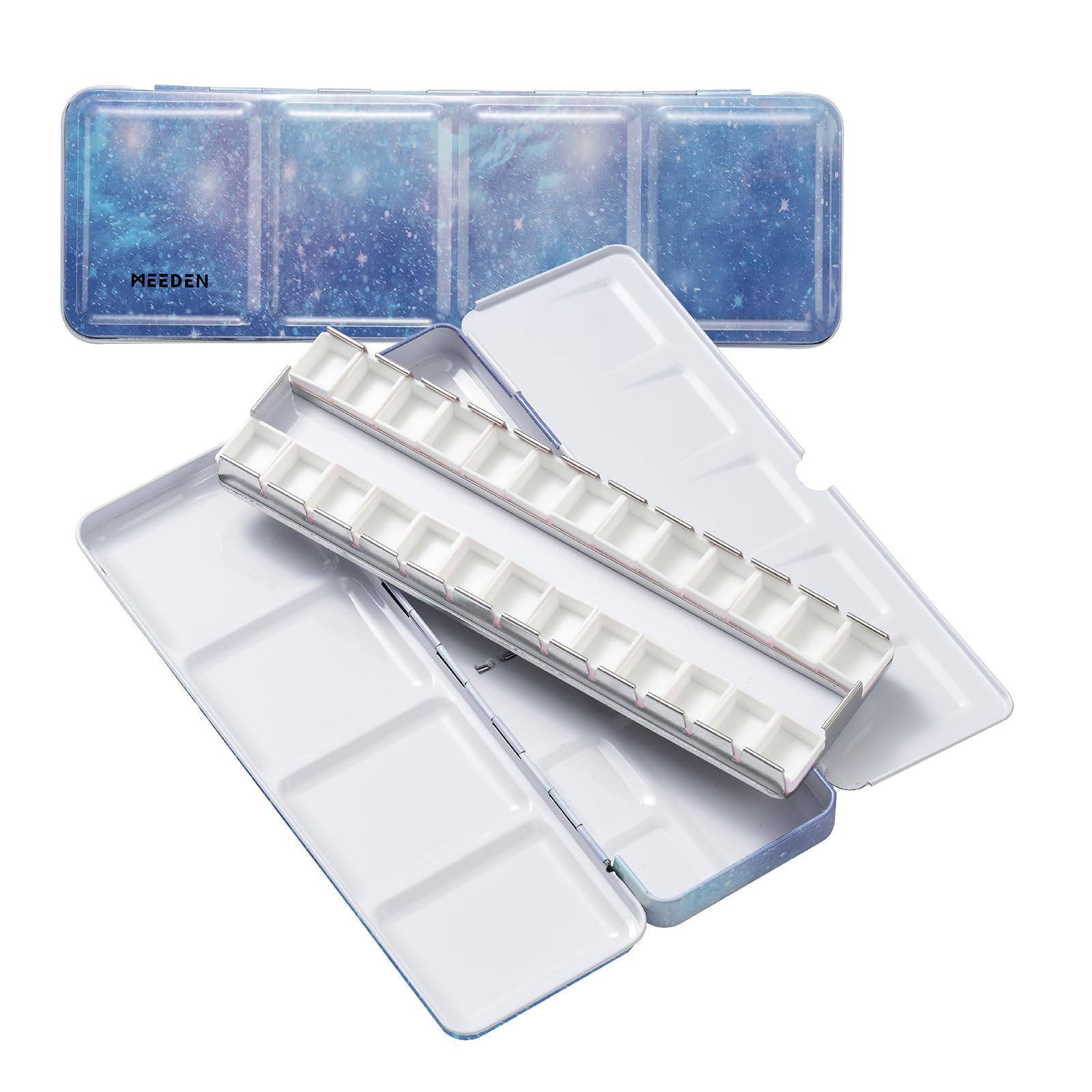 MEEDEN Empty Watercolor Tins Box Palette Paint Case, Medium Blue Tin with 26 Pcs Half Pans