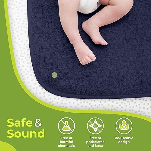 Miniatura 6 de PeapodMats Almohadillas de cama lavables para incontinencia, reutilizables y a prueba de fugas, 3 x 5 pulgadas, color azul marino, para niños y