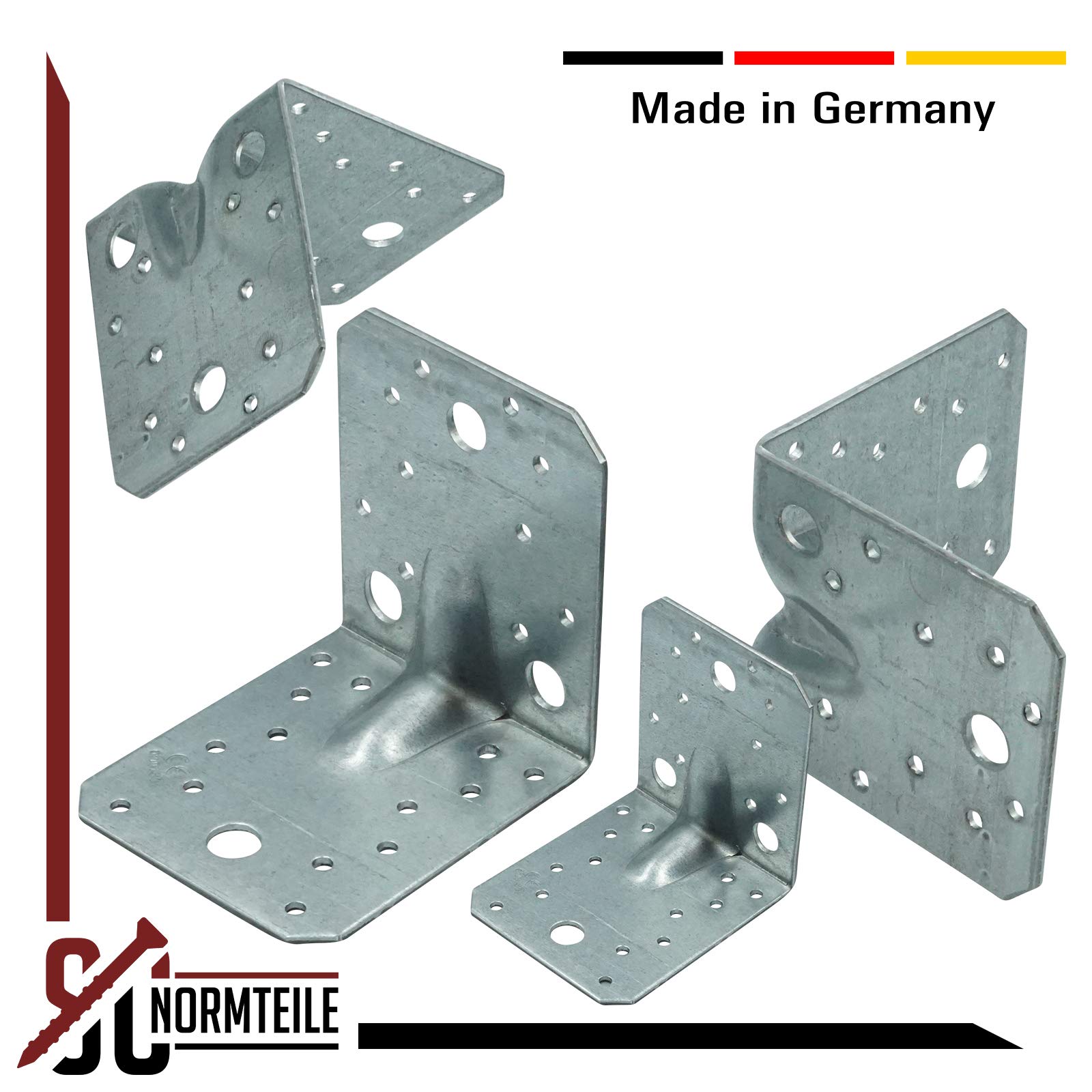 Winkelverbinder mit Steg - 105 x 105 x 90 mm - 100 er Set - Feuerverzinkt - Lochwinkel Rippe Sicke - Made in Germany - SC