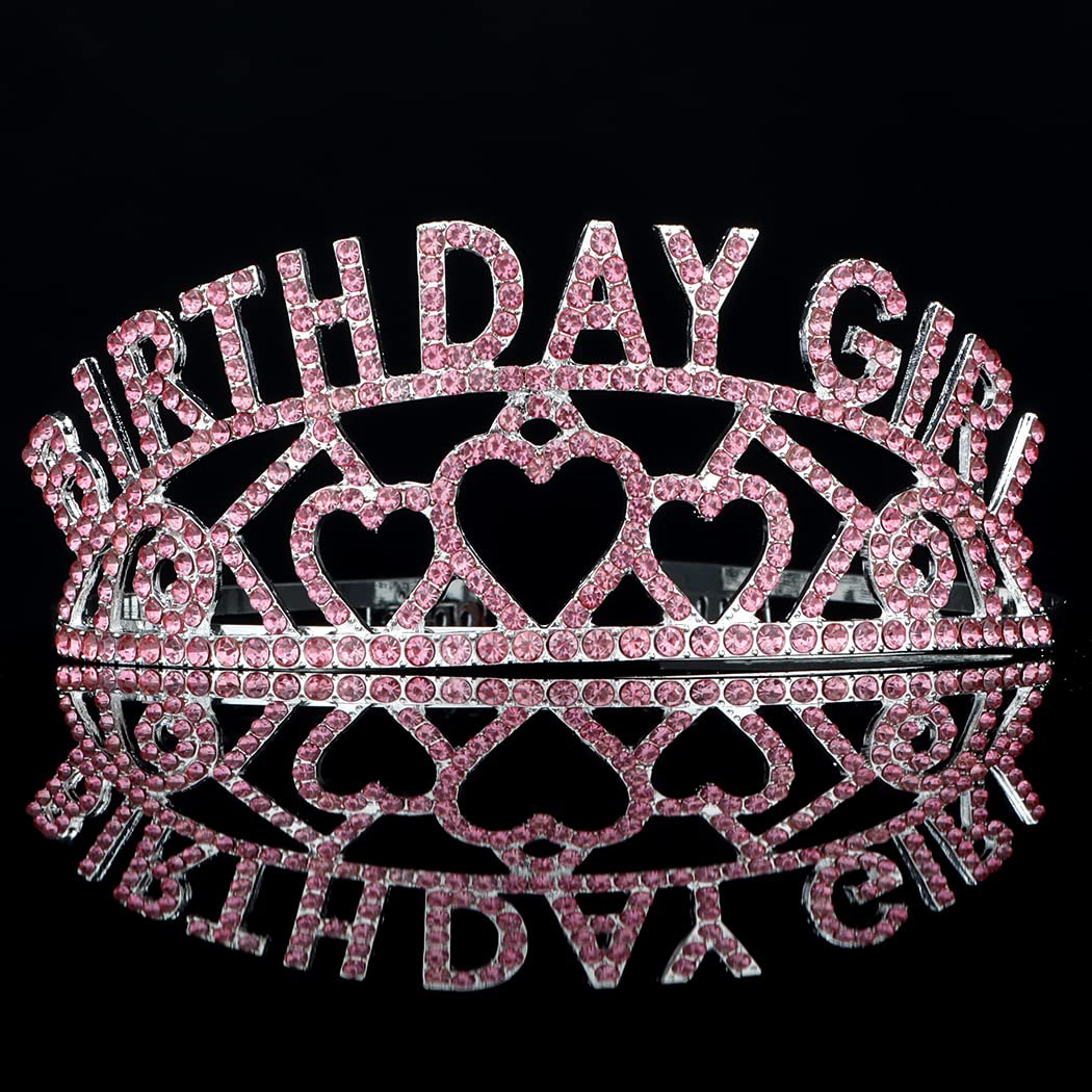 AOPRIE Pink Silver Birthday Crowns for Women Tiaras for Women Crowns for Girls Rhinestone Crystal Decor Headband - Image 4