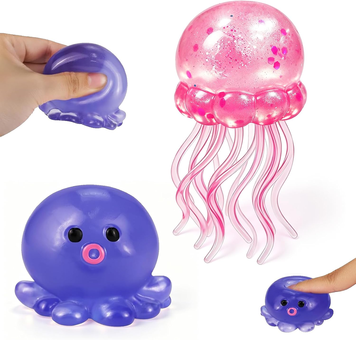 2 PCS Octopus Squishy Toys, Stress Relief Squeeze Balls, Sensory Fidget Toys for Kids 4-8, Party Favors for Desk, Office & Gifts