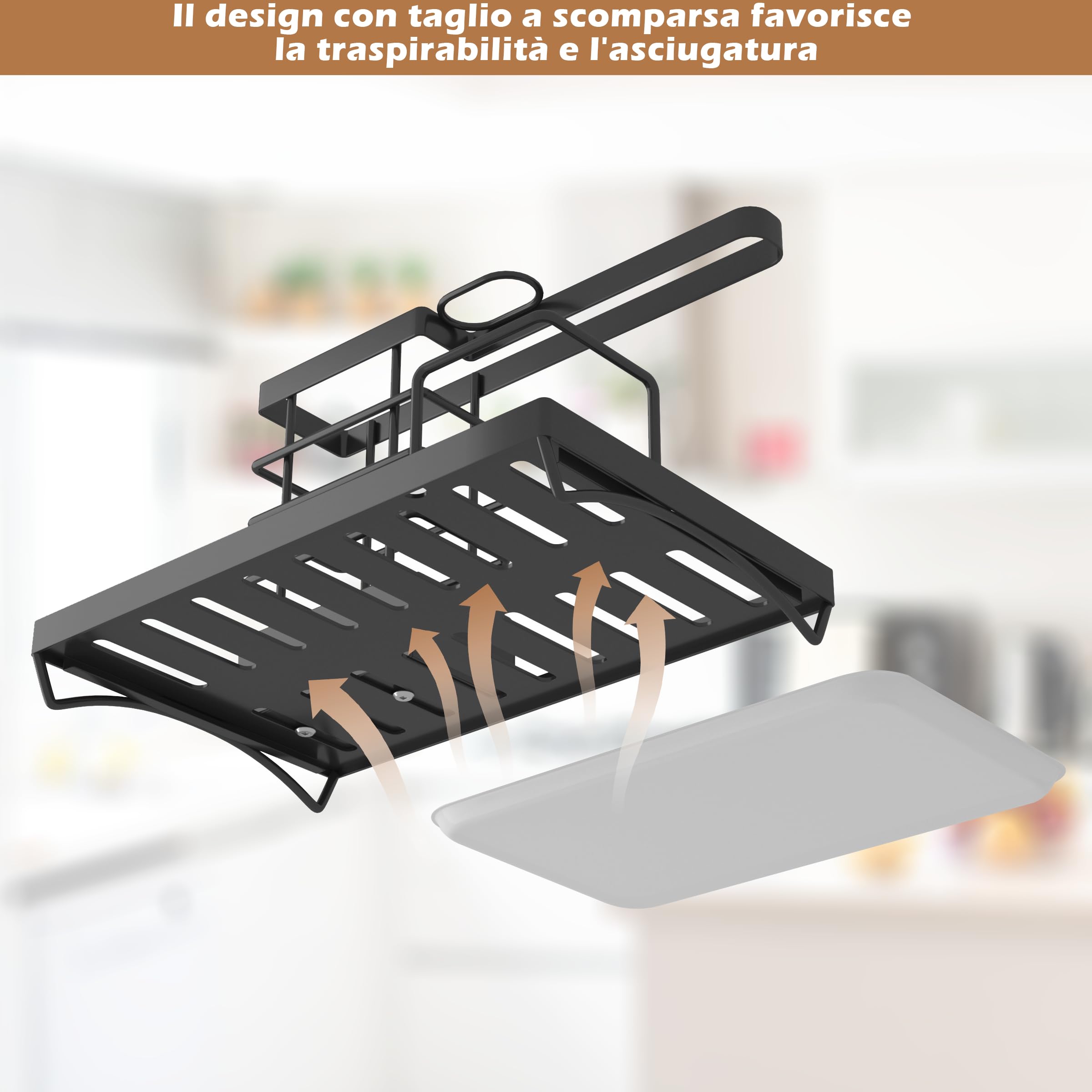 Contenitore per lavello, organizer per lavello da cucina, con appendiabiti e vassoio antigoccia per accessori da cucina, portasapone, porta spugna con vassoio di scarico per contatore, nero
