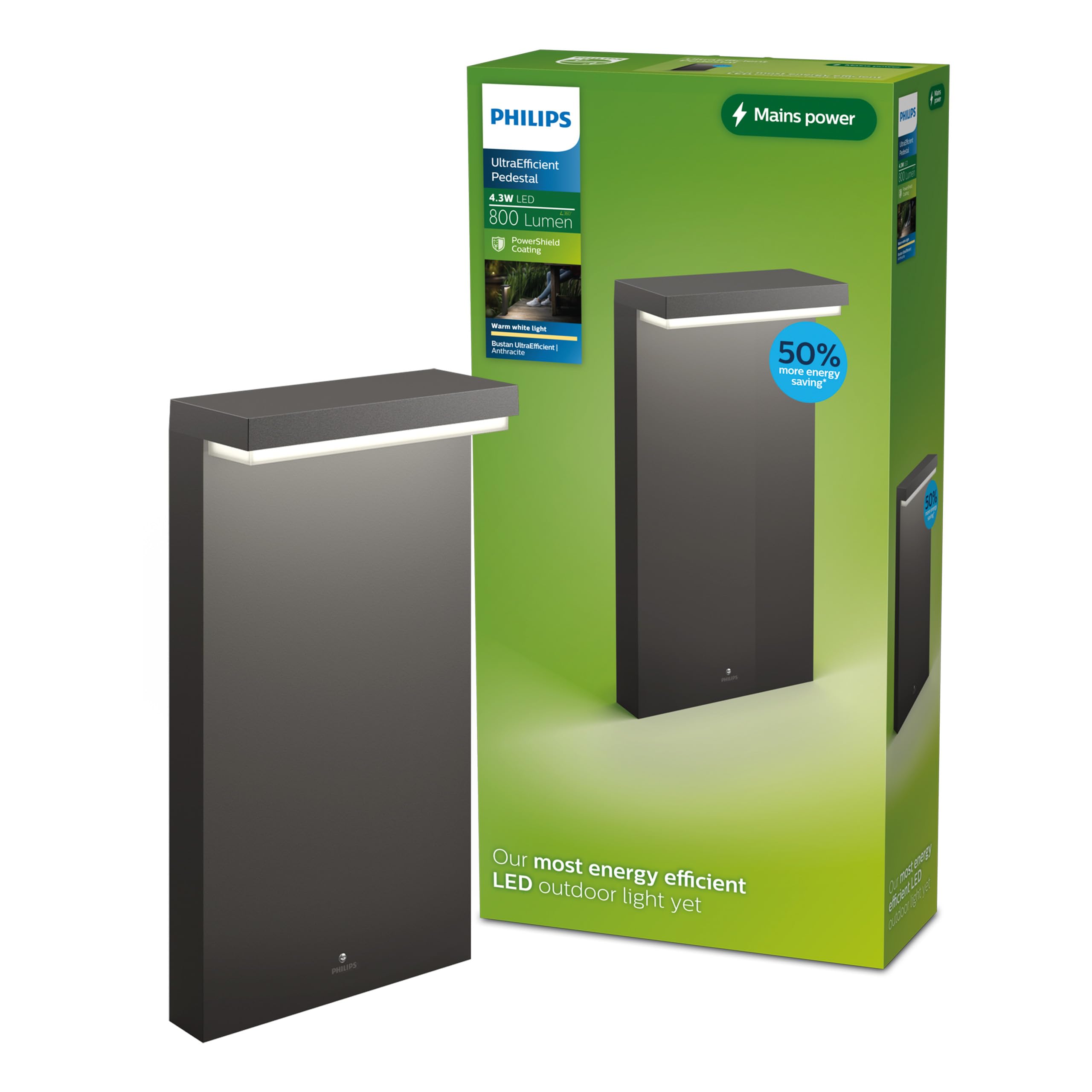 Philips Bustan Lampe de chemin d'extérieur UltraEfficient, 3,8 W, 2 700 K, antracite, IP44 résistante aux intempéries