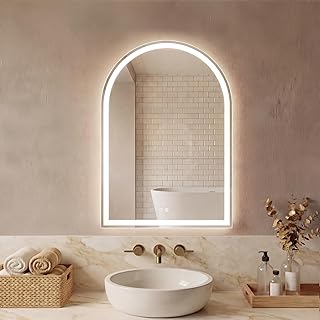 Sweetcrispy 24 x 32 Inch Arched LED Bathroom Backlit Mirror with Lights