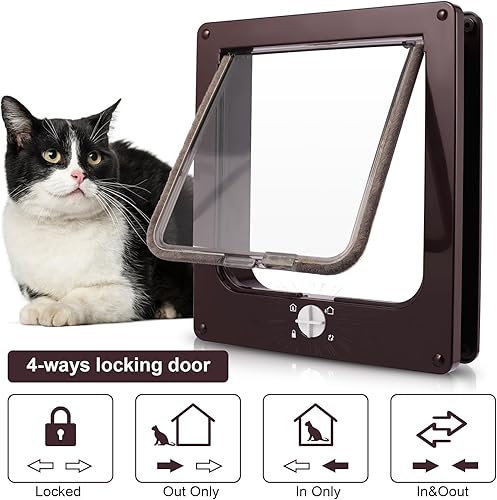 Vista 3 de Sailnovo Solapa de puerta para gato XL (tamaño exterior 11 x 9.8 pulgadas), solapa de gato con bloqueo de 4 vías para puertas interiores