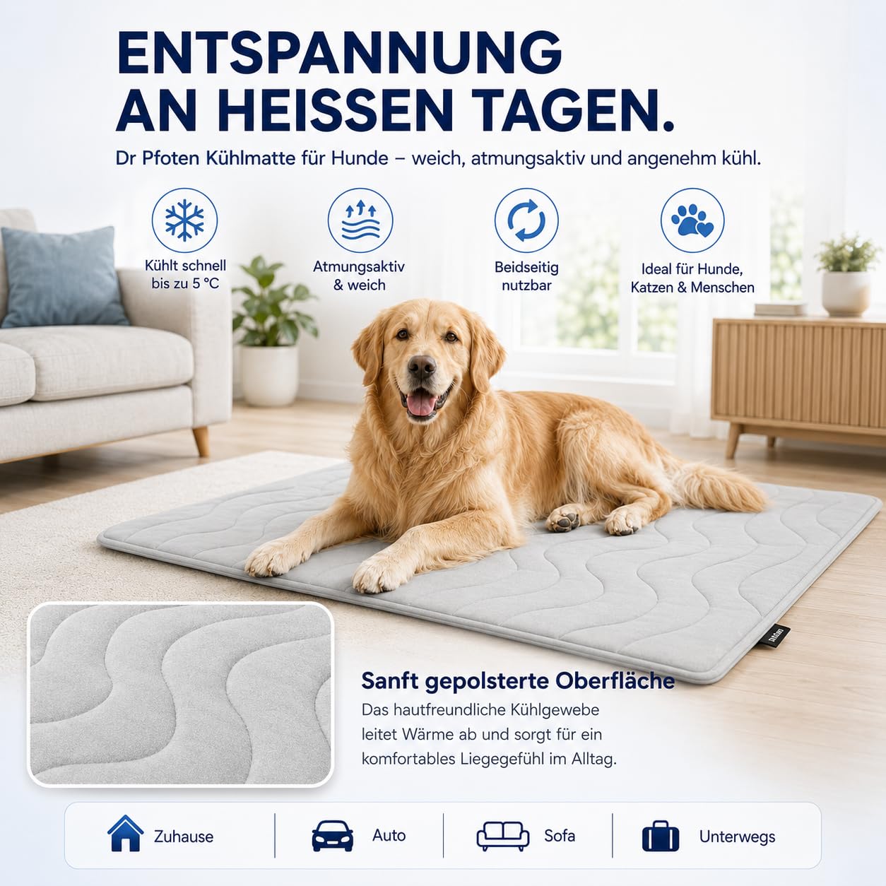 Pfotenchill Kühlmatte, PfotenChill - Die Innovative Kühlmatte für Hunde, S/M/L/XL Pfoten Chill kühlmatte Hund, Sommer Kühldecke hundematte für Zuhause Unterwegs oder im Auto (Grau,L)