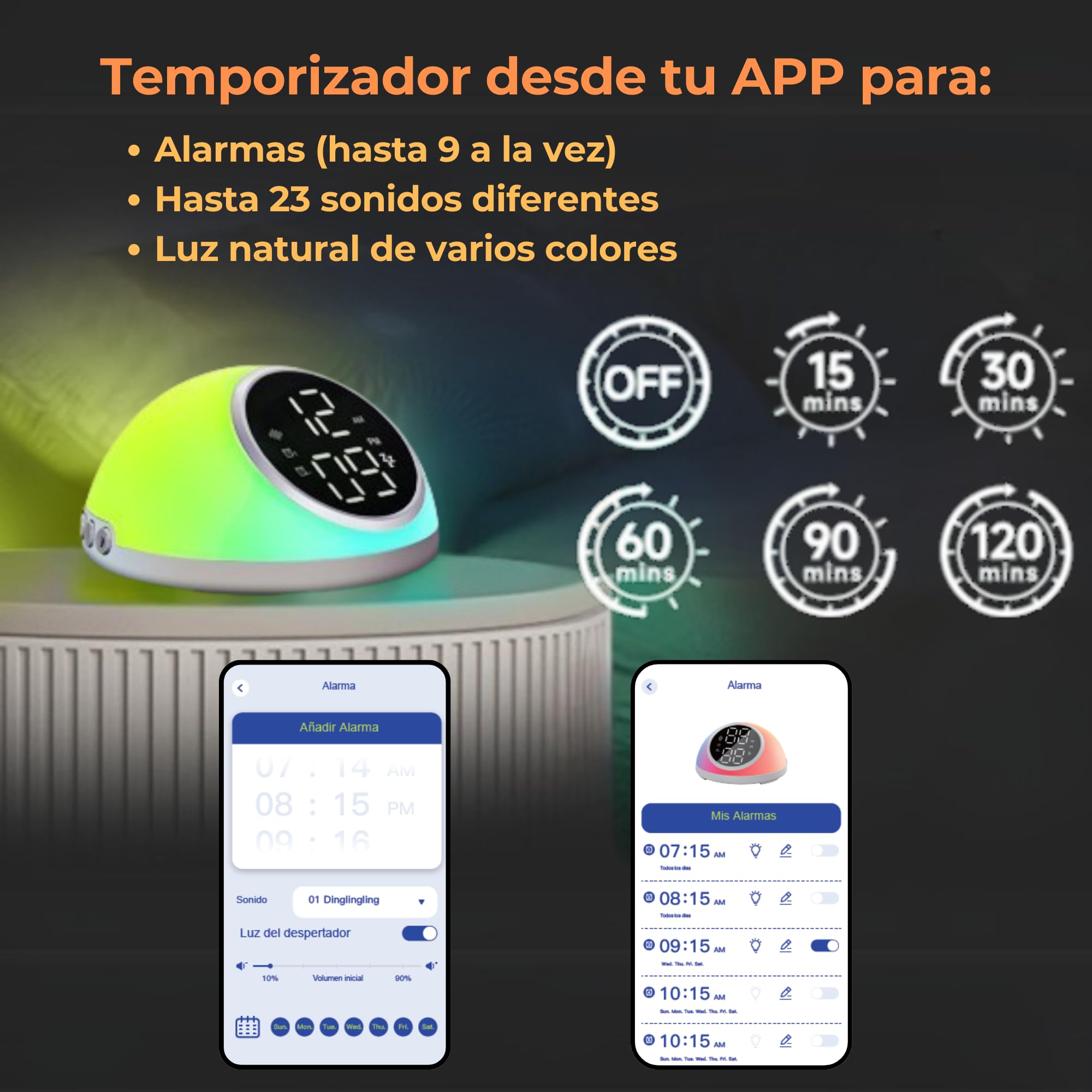 smartia - Despertador Inteligente Modelo 2026 Pro, Despertador Digital con App Programable, Despertador Solar y 20 Sonidos de Naturaleza, Alarma con luz de Amanecer, Reloj Despertador Digital