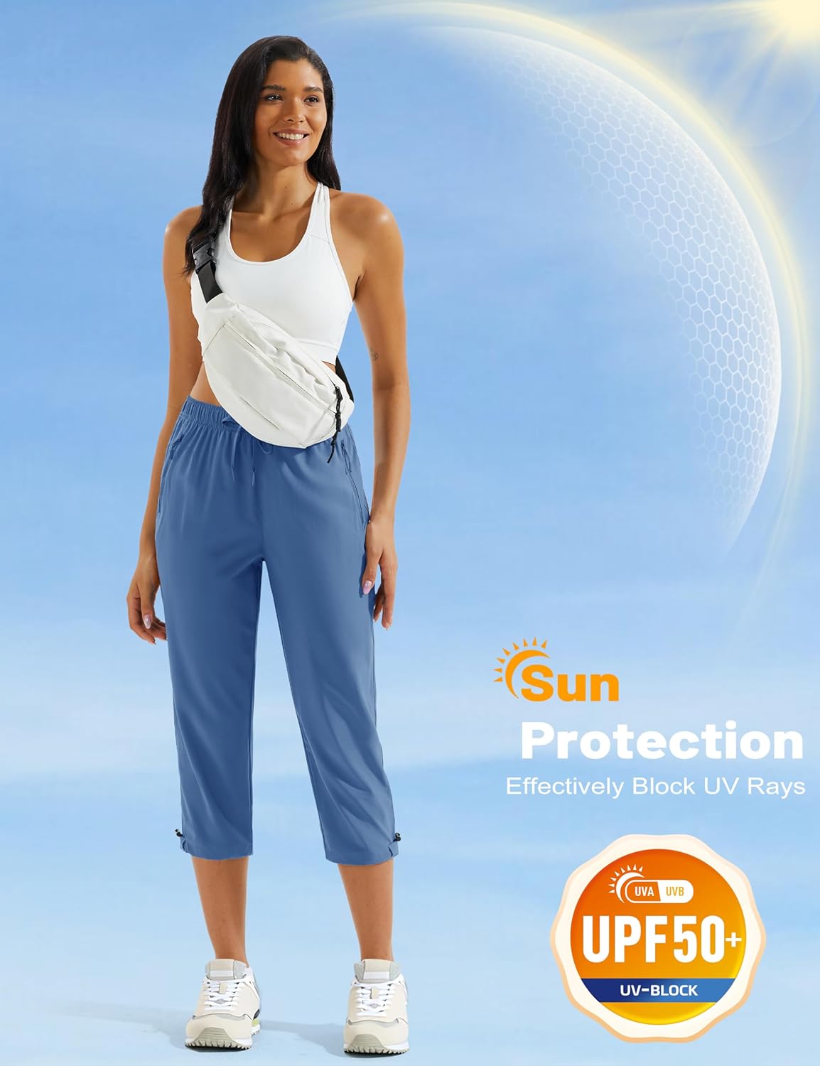 MAGCOMSEN Women's Hiking Capris Pants UPF 50+ Lightweight Quick Dry Workout Travel Summer Casual Pants Zipper Pockets - Image 3