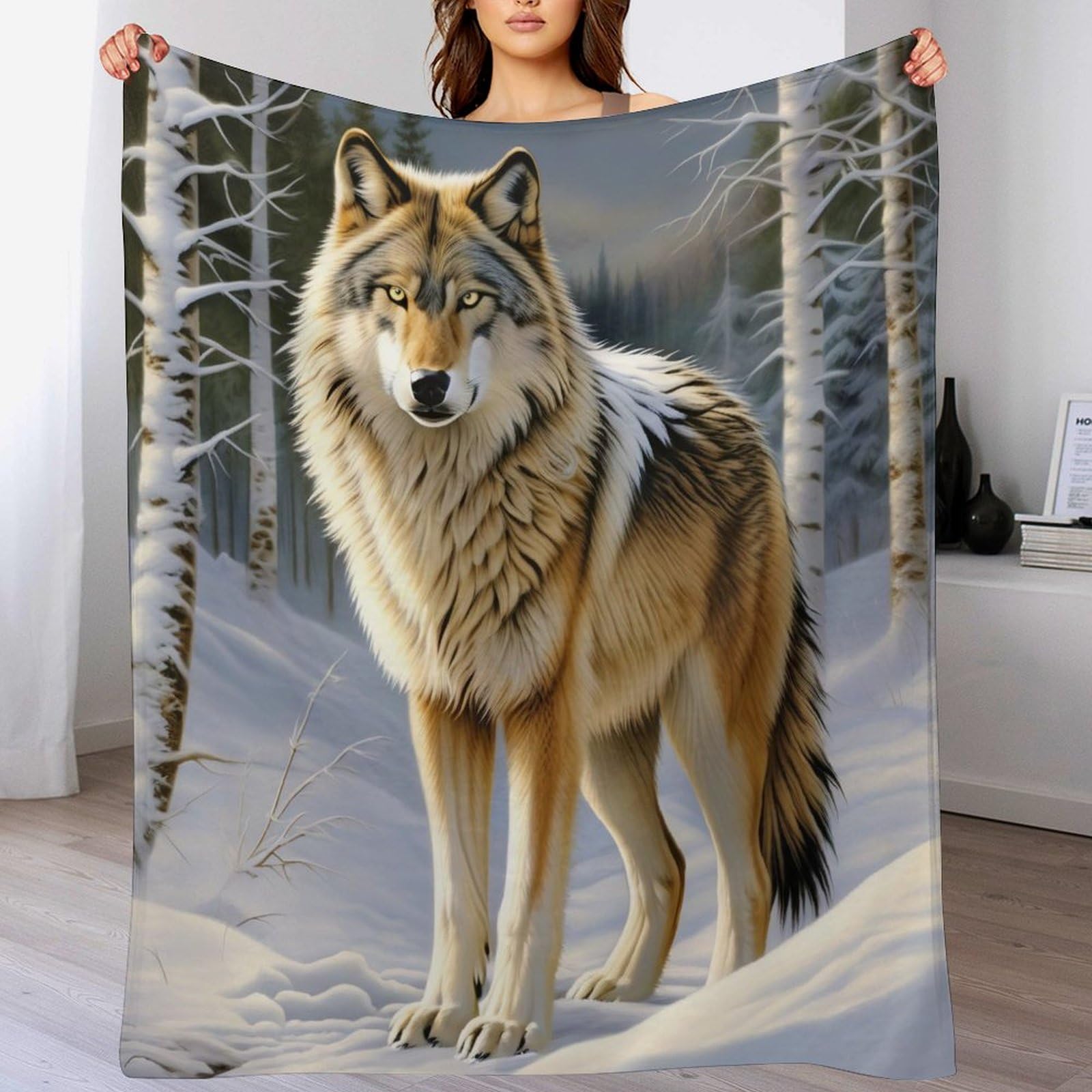Couverture polaire loup grand plaid canapé flanelle douce chaude