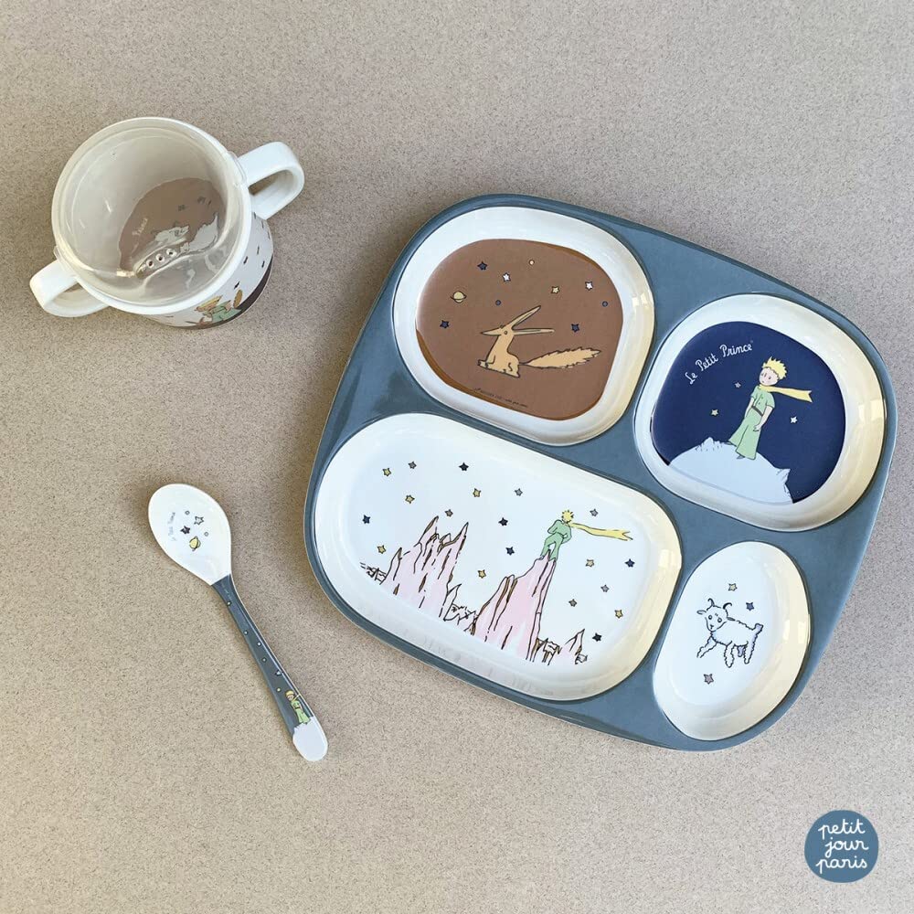 Le Petit Prince PLATEAU À 4 COMPARTIMENTS MELAMINE - Sans BPA - Lavable Au Lave-Vaisselle - 6M+ - 24 x 21 -