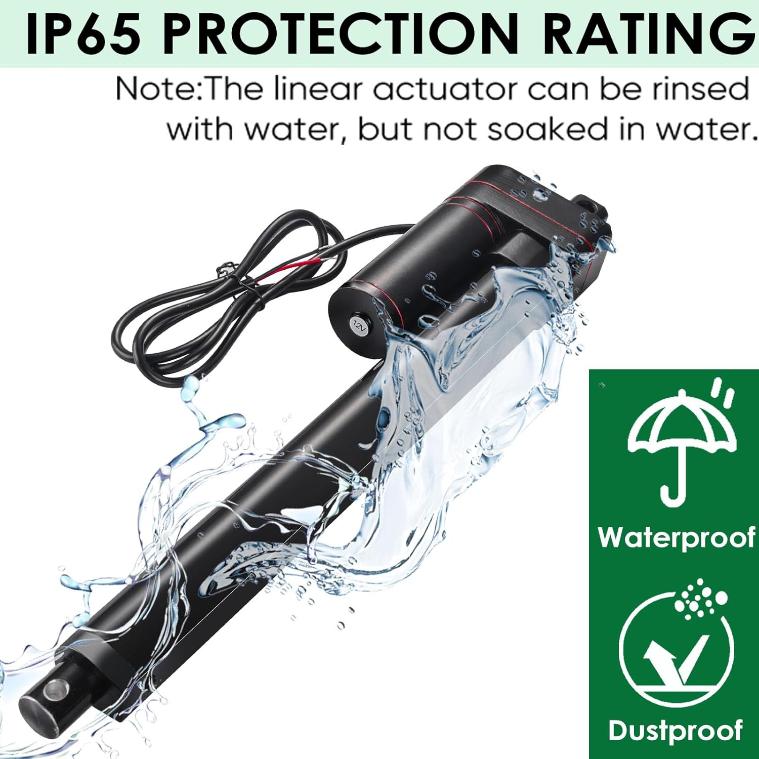 24 Inch 600mm 225lbs/1000N 0.6"/sec High Speed 12V Linear Actuator IP65 Waterproof Linear Motion Actuator with Mounting Brackets