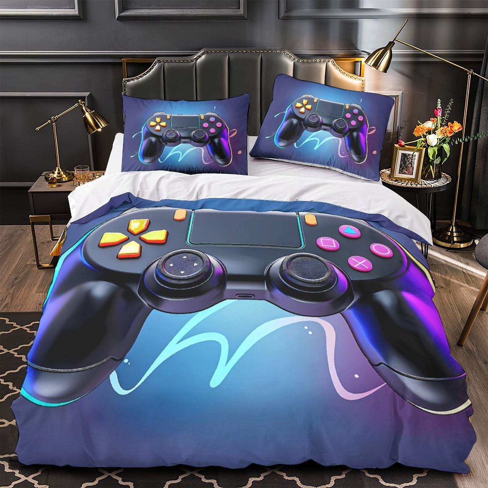 Funda Nórdica Microfibra 3D Impresa Mando Gamer Decoración Dormitorio Juego Ropa de Cama Suave Transpirable para Adolescentes Adultos Super King（260x220cm）