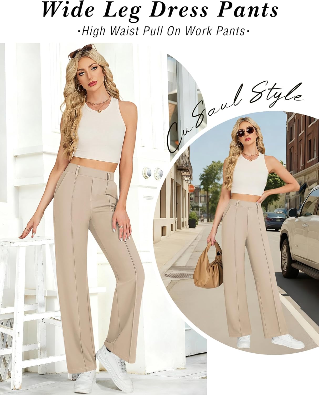 OULESlS Dress Pants for Women Work Pants Wide Leg Pull On Stretchy Business Casual Trousers High Waisted Slacks with Pockets - Image 7