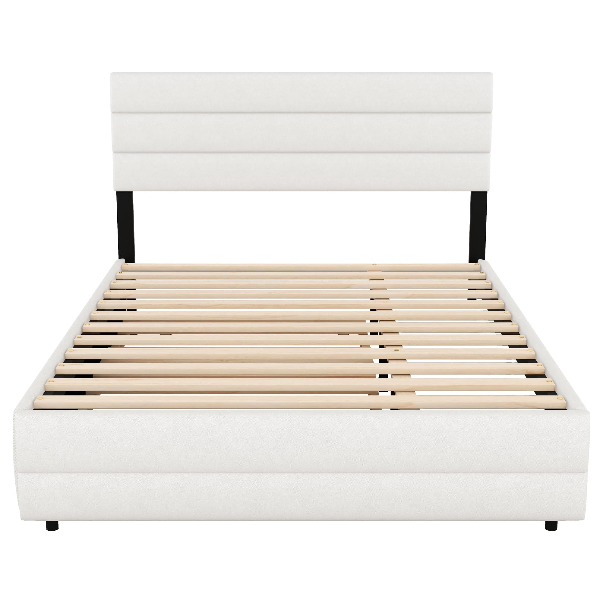 Sapgaks Cama de matrimonio de 140 x 200 cm, cama doble con canapé, con cama nido para dos personas (beige)