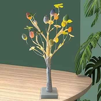 Albero Di Pasqua Con Luci LED E 24 Uova Colorate - Decorazione Per Interni, 55 Cm