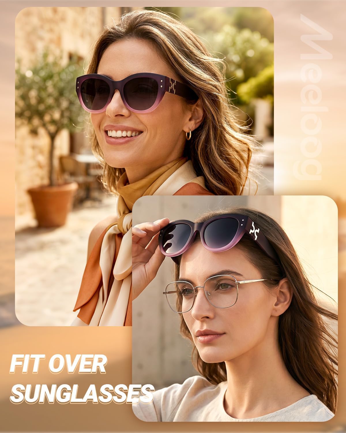 Meeloog Polarized Sunglasses Fit Over Glasses For Women, Trendy Round Sun Glasses Lightweight Wrap Around Shades MST0080