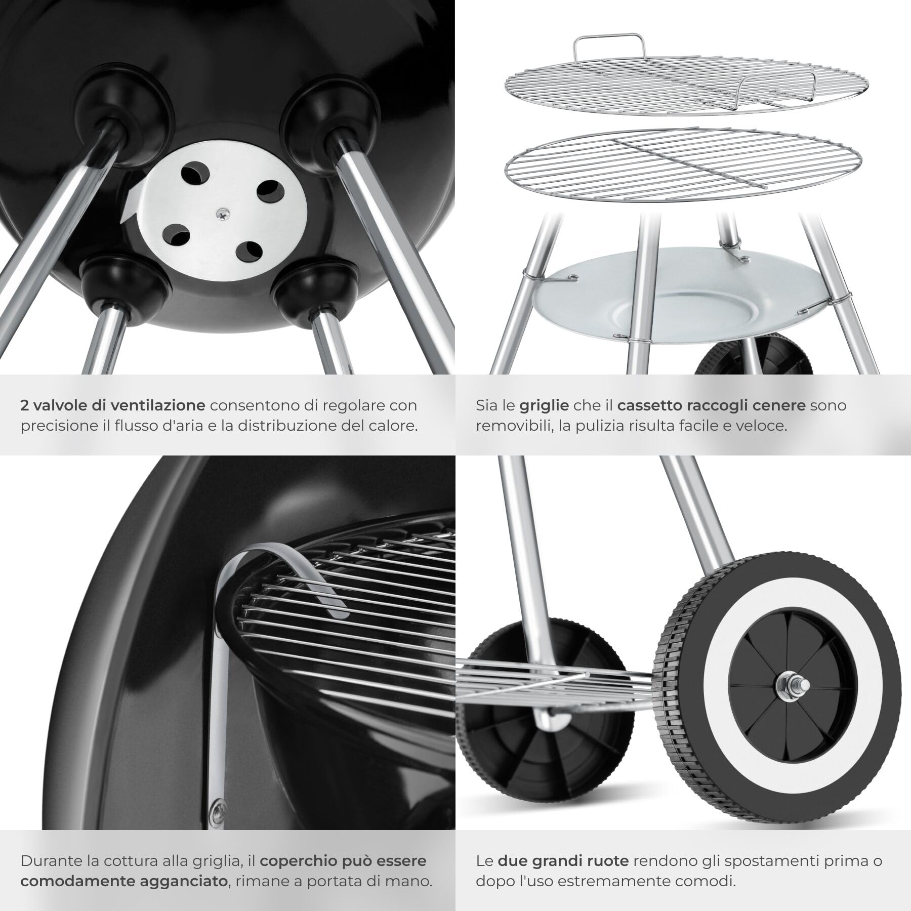 tectake®, Barbecue Carbonella a sfera con coperchio