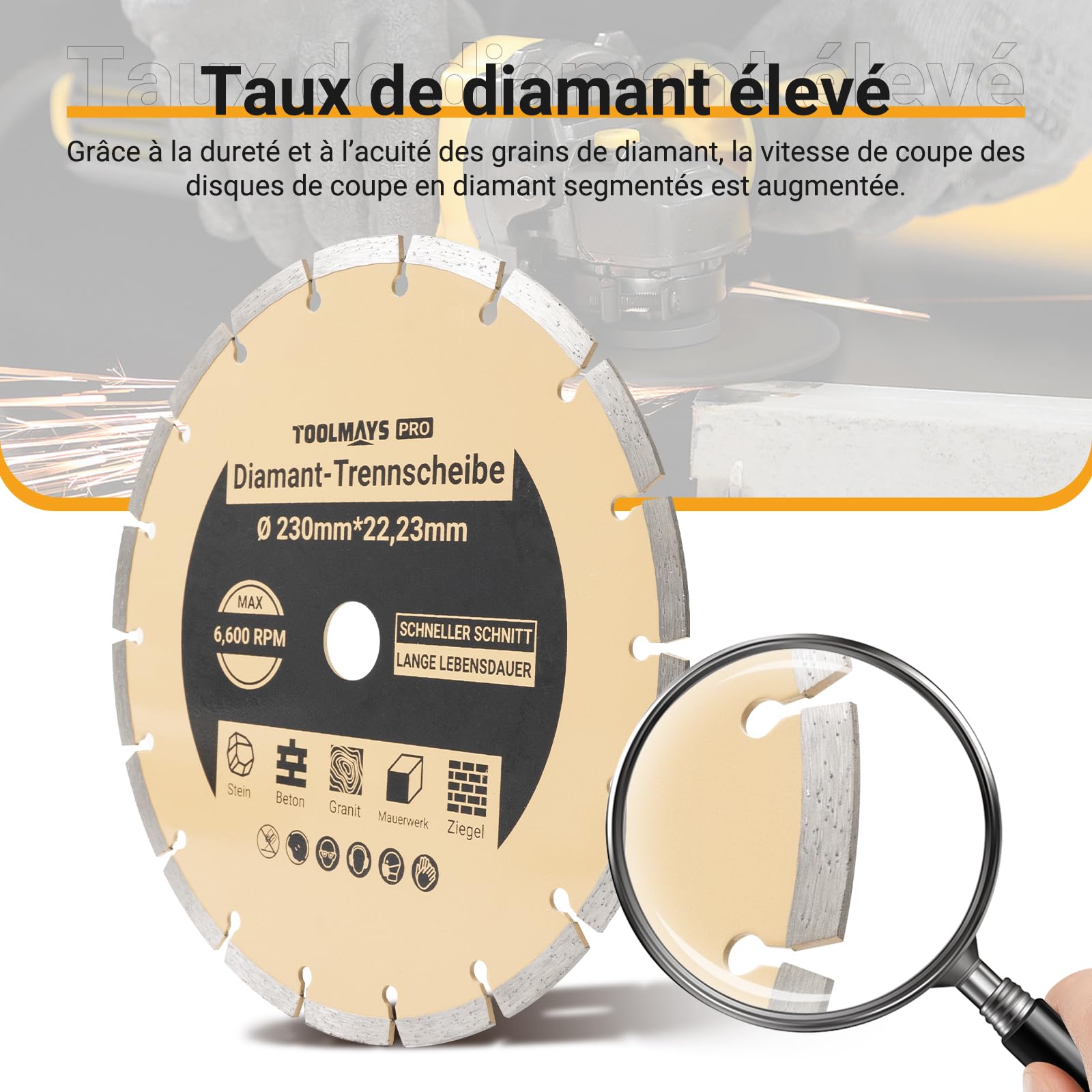 Lot de 2 Disque Diamant 230 mm pour Béton, Pierre, Brique, Granit, Maçonnerie, Béton Armé, Disque à Tronçonner Diamanté Alésage 22,23 mm