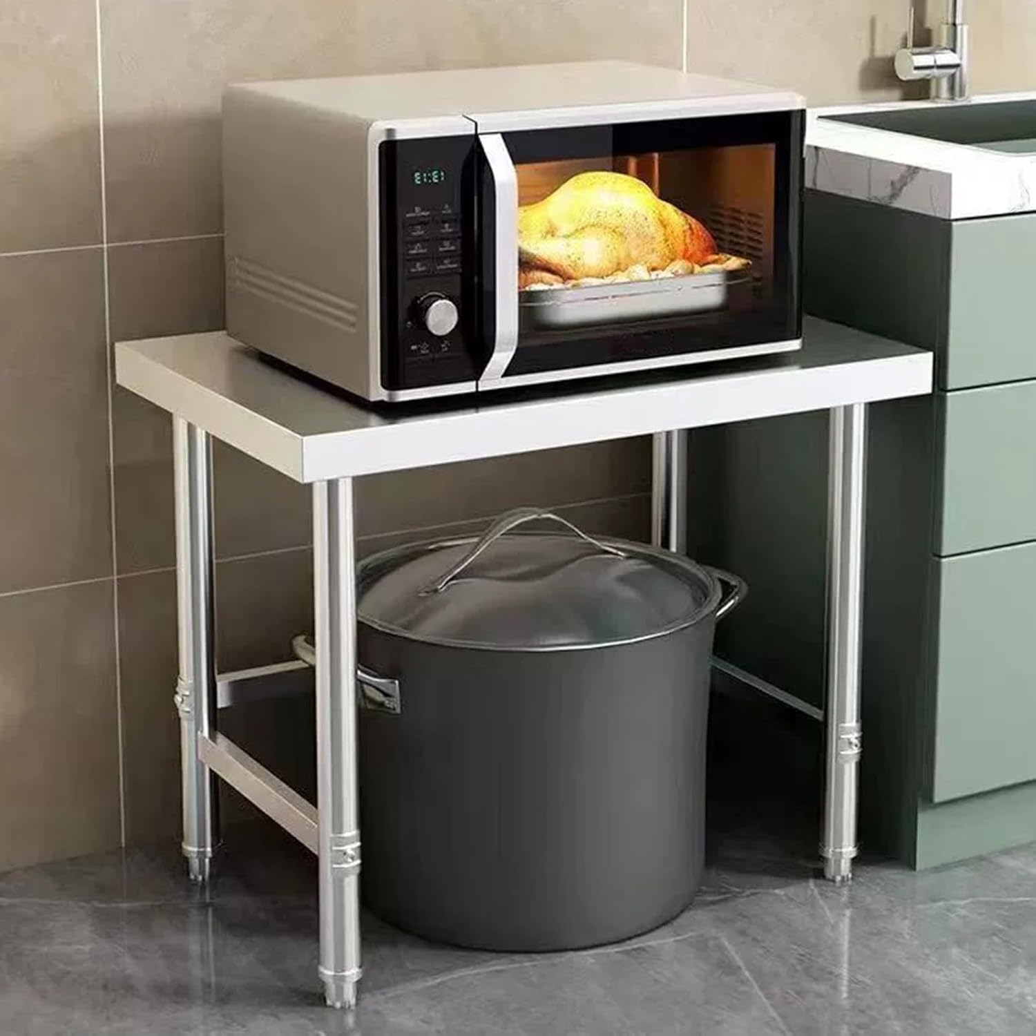 Single Tier Stainless Steel Work Table Multifunctional Prep Table Organizer Storage Rack Commercial Kitchen Metal Table Combination Work Table Factory Packing Table