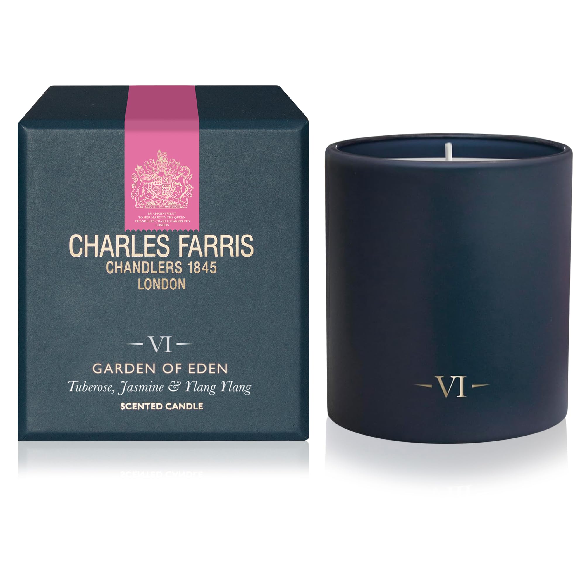 Charles Farris Luxury Scented Candle - Tuberose, Jasmine & Ylang Ylang - 50+ Hours Burn Time - Artisan Hand-Finished Glass Jar, Made in England (Garden of Eden)