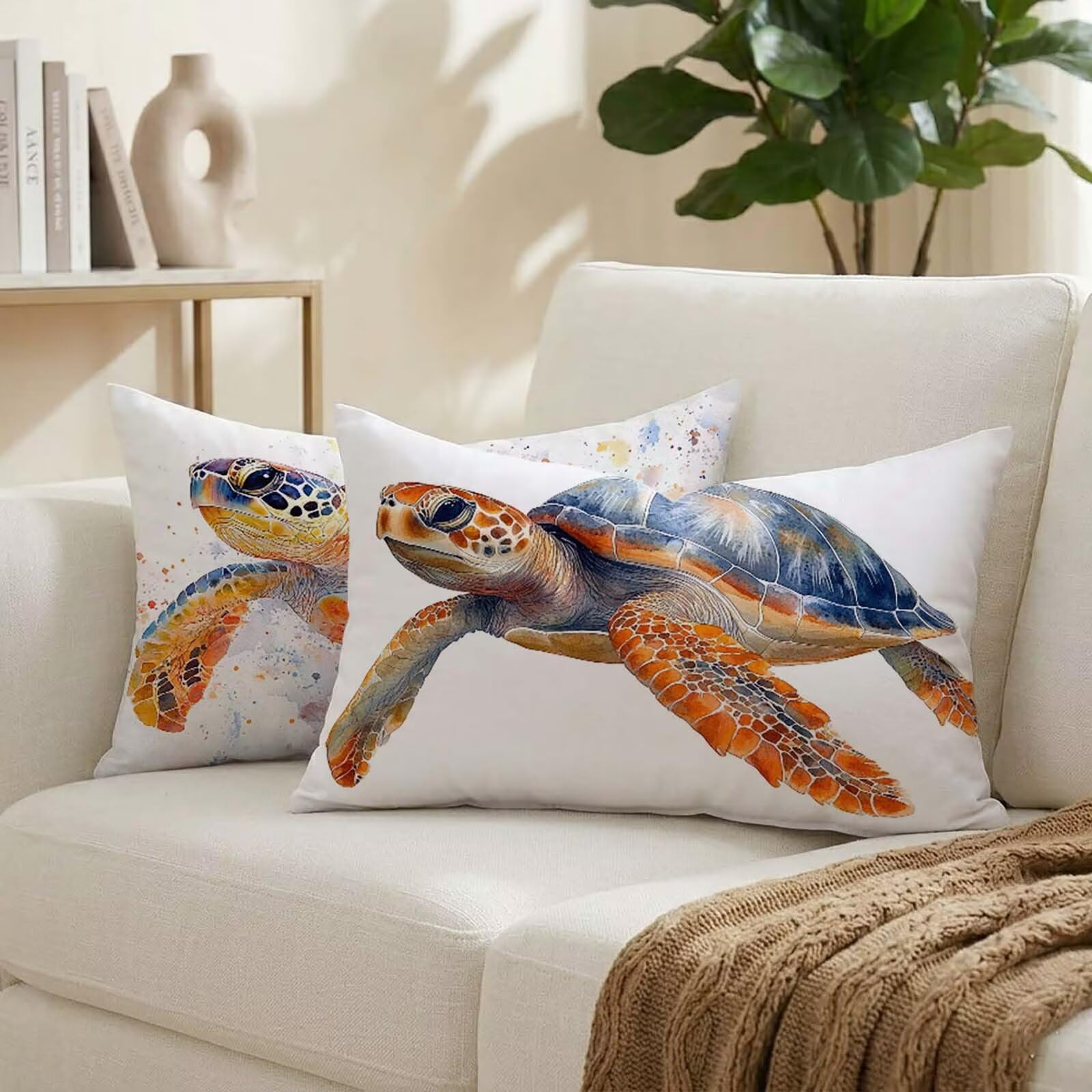 Coussin Exterieur Impermeable 40x80 cm Lot de 2 Tortue de mer Motif Velours Canape K-5015