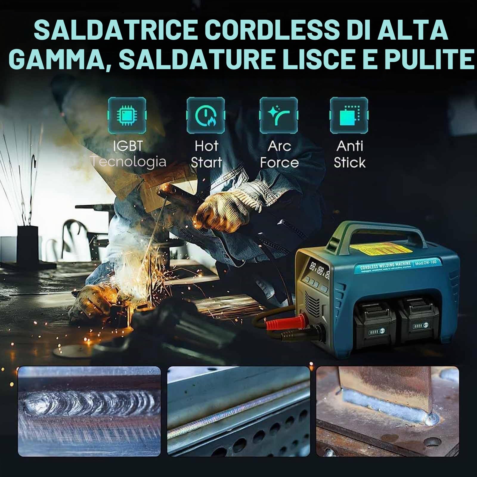 Saldatrice a Elettrodo,Saldatrice MMA Portatile Arc 220v 160a, Saldatrice con 4 Batterie 6,0 Ah,Saldatrice Inverter Igbt,Anti-Incollamento con Forza D'arco Ad Avviamento a Caldo