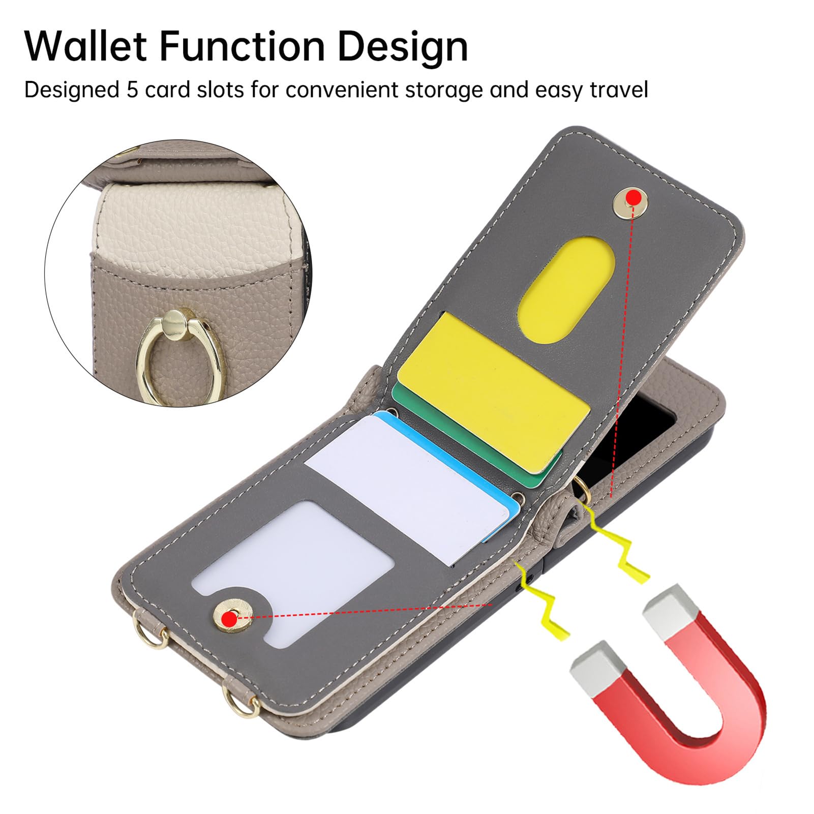 Pelle Cover per Samsung Galaxy Z Flip 8, Regolabile Tracolla Lunga