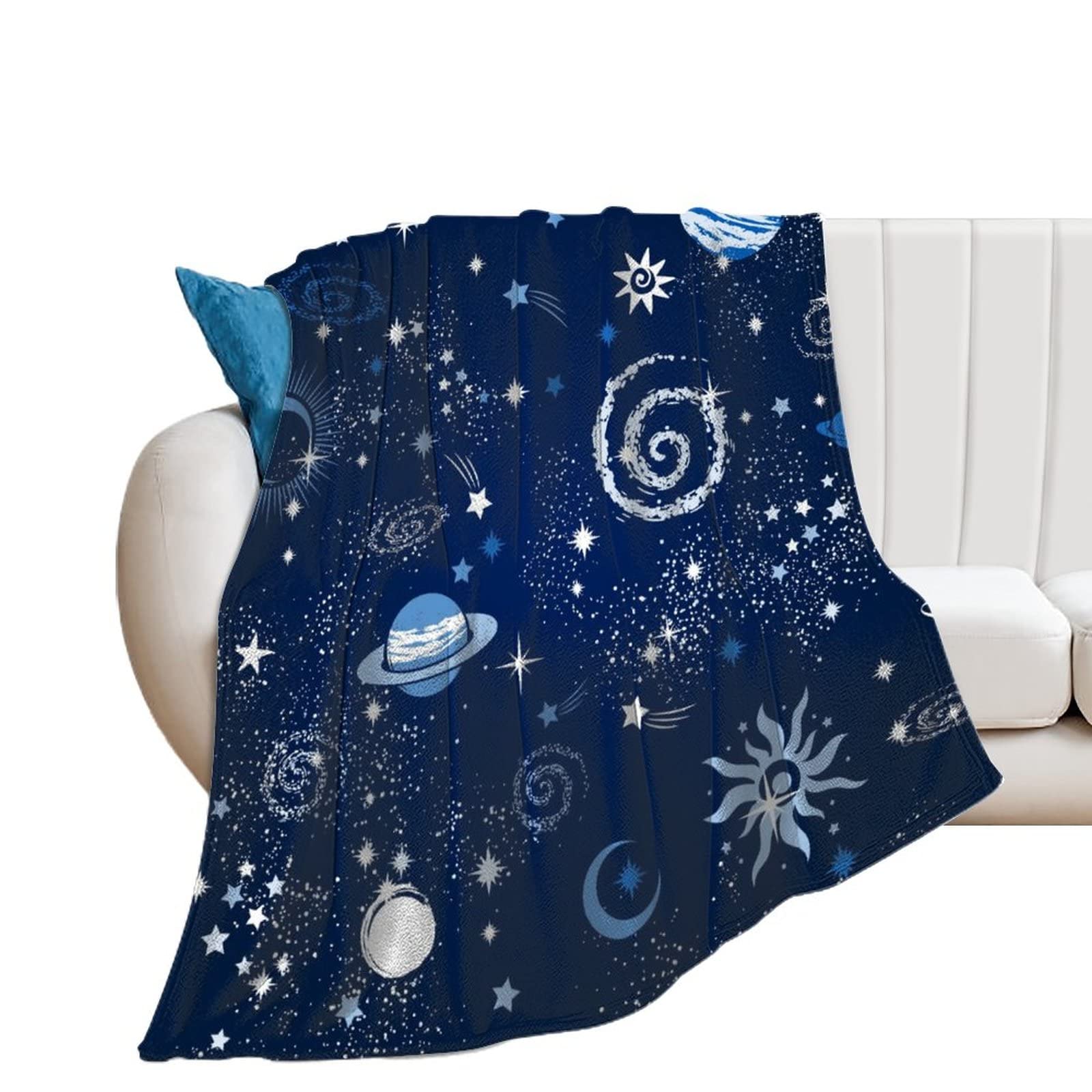 Plaid Canapé Flanelle de Qualité Supérieure Couverture Polaire Galaxie Planète Bleue