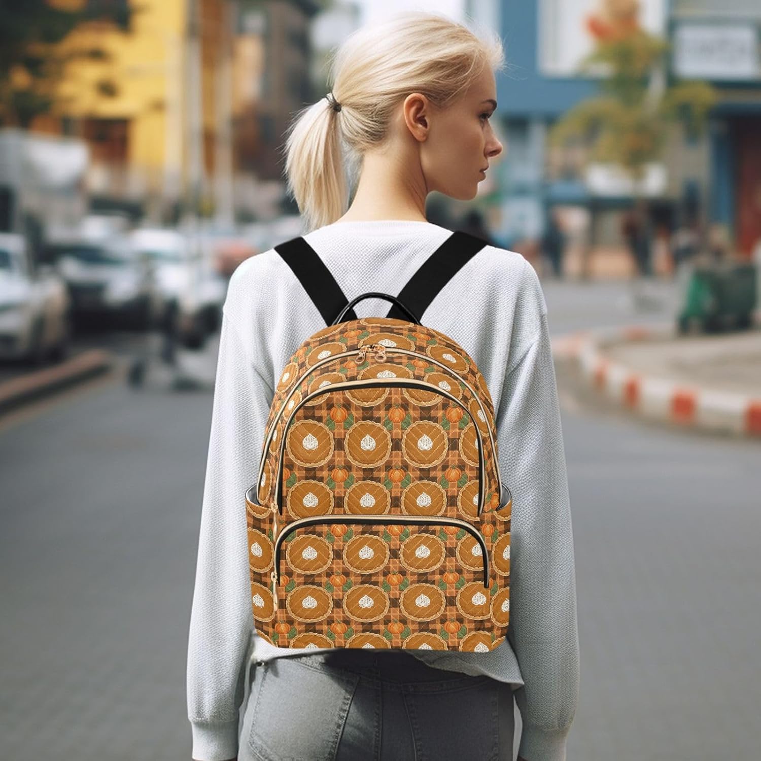 Pumpkin Pie Lattice Pattern Backpack Purse for Women Shoulder Bag Fashion Daypack Ladies Handbag Lightweight Travel Bag Rucksack