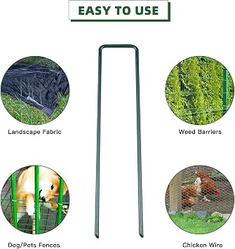 10 Pack Galvanized Landscape Staples, 6 Inch U-Shaped Garden Stakes, Metal Tent Stakes, Ground Stakes for Outdoor Decor Landscaping Securing Weed Barrier Fabric, Green