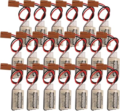 20 Pack CR14250SE 3V PLC Lithium Battery, 1000mAh 1/2AA PLC Battery for Sanyo FDK 1747-BA Backup Power Supply with Brown Plug, Non-Rechargeable