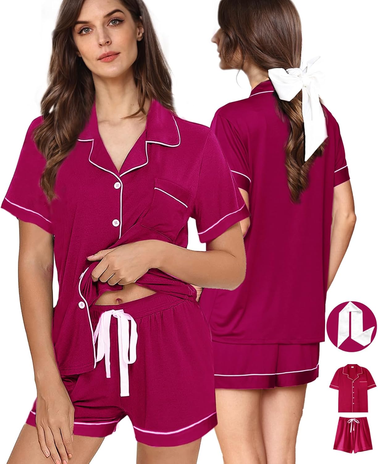 3Pcs Womens Pajamas Set XS-XXL Soft Sleepwear Knitted Pajama sets for women Button Down Pj Lounge Set Nightwear - Image 2