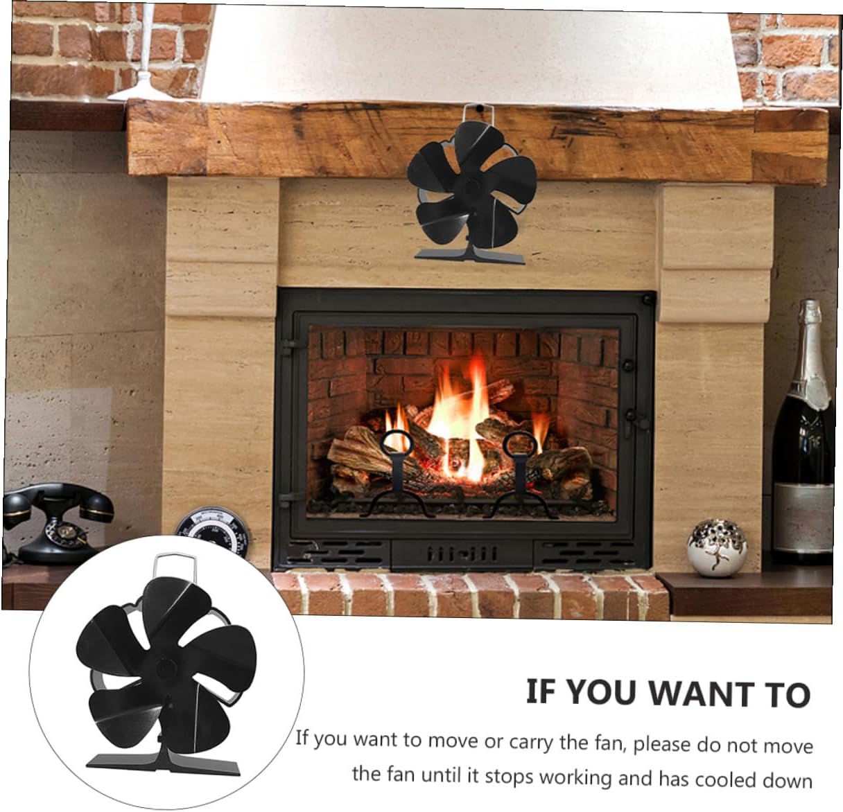 Heat Powered Stove Fan Silent 5-blade Metal Fireplace Fan Mini Low Noise Thermoelectric Home and Outdoor Use