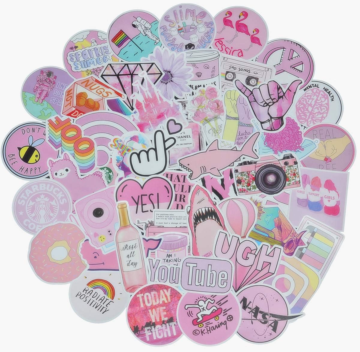 Stickers for Water Bottles, Pack of 53 Pcs Cute, Waterproof, Aesthetic, Trendy Stickers for Teens, Girls, Perfect for Waterbottle, Laptop, Phone, Travel, Extra Durable Vinyl Decal (Style - H)