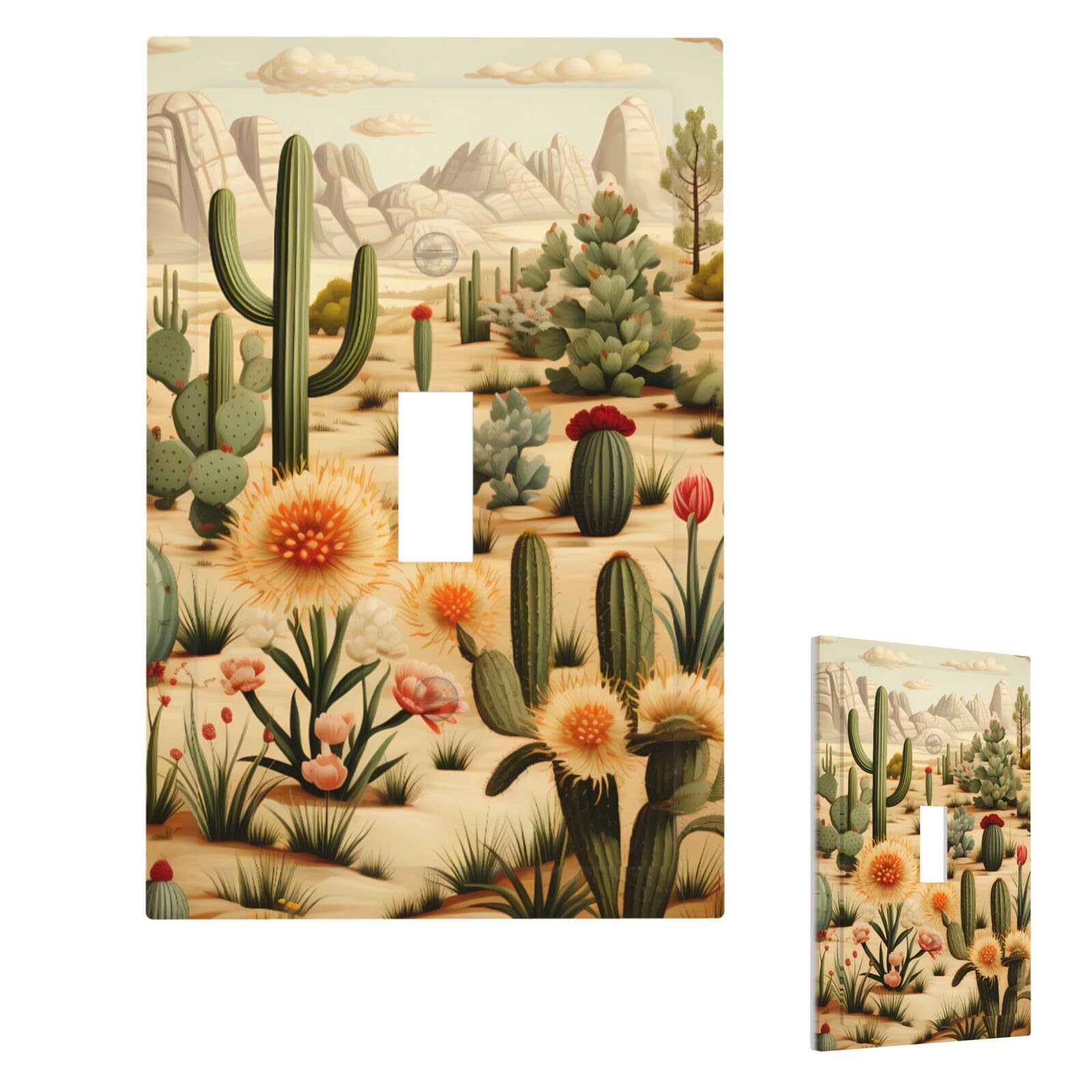 Cactus And Other Patterns Wall Plate Cover Modern Decorative 1 Gang Light Switch Cover Unbreakable Receptacle Outlet Covers For Living Room Bedroom Home Decor Single Toggle