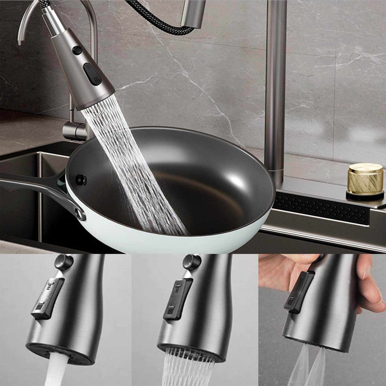 Robinet de Cuisine en Acier Inoxydable avec Pulvérisateur