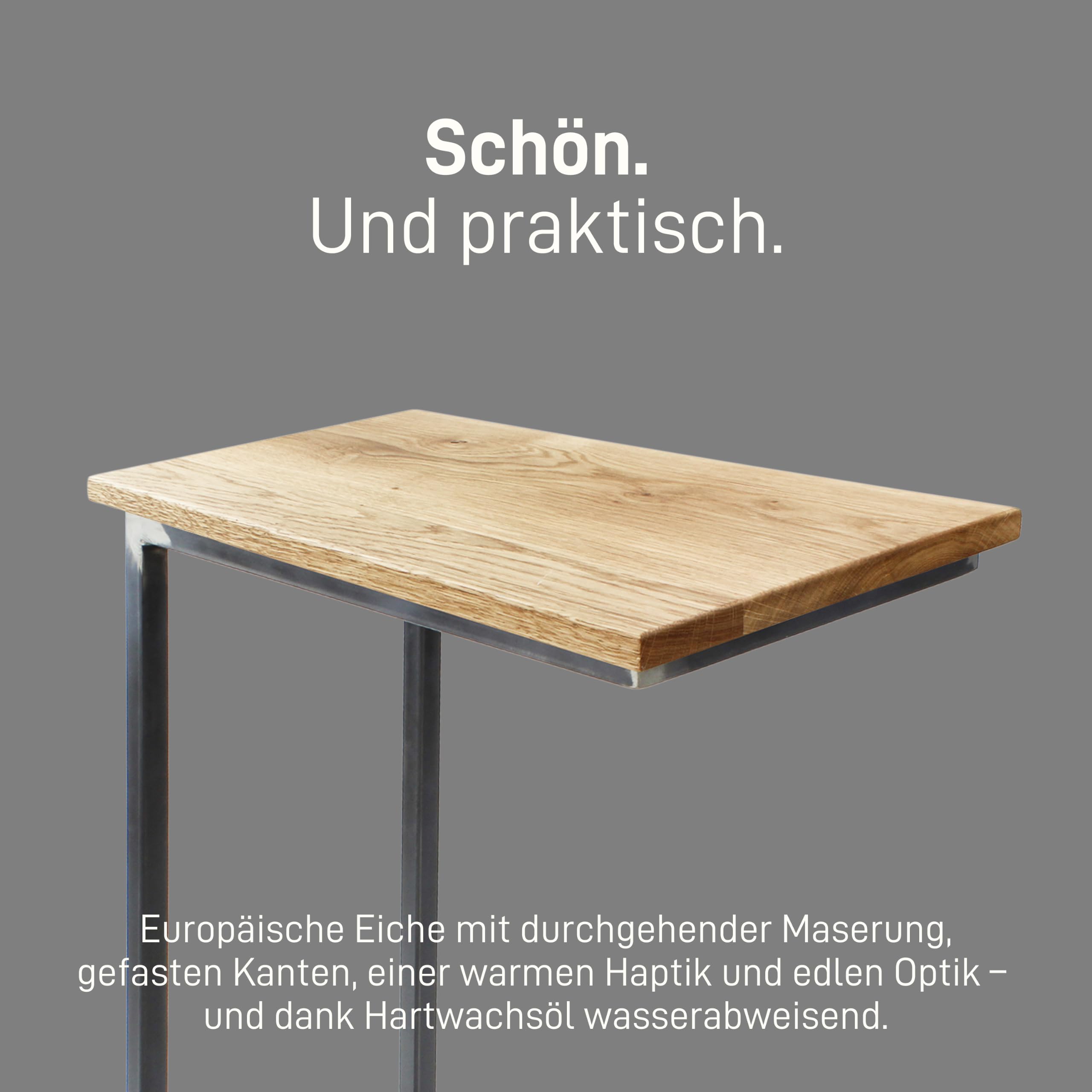 Natural Goods Berlin 1x Beistelltisch C-Form | Laptoptisch aus Metall und Holz | Couchtisch Sofa Kaffeetisch Sessel | praktische Ablage | Nachttisch Unterschieben (mit Tischplatte Eiche, Industrial)